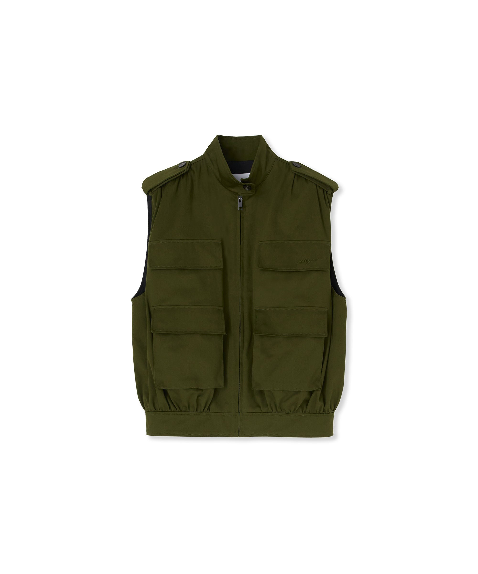 Gabardine cotton sleeveless jacket with big pockets - 1