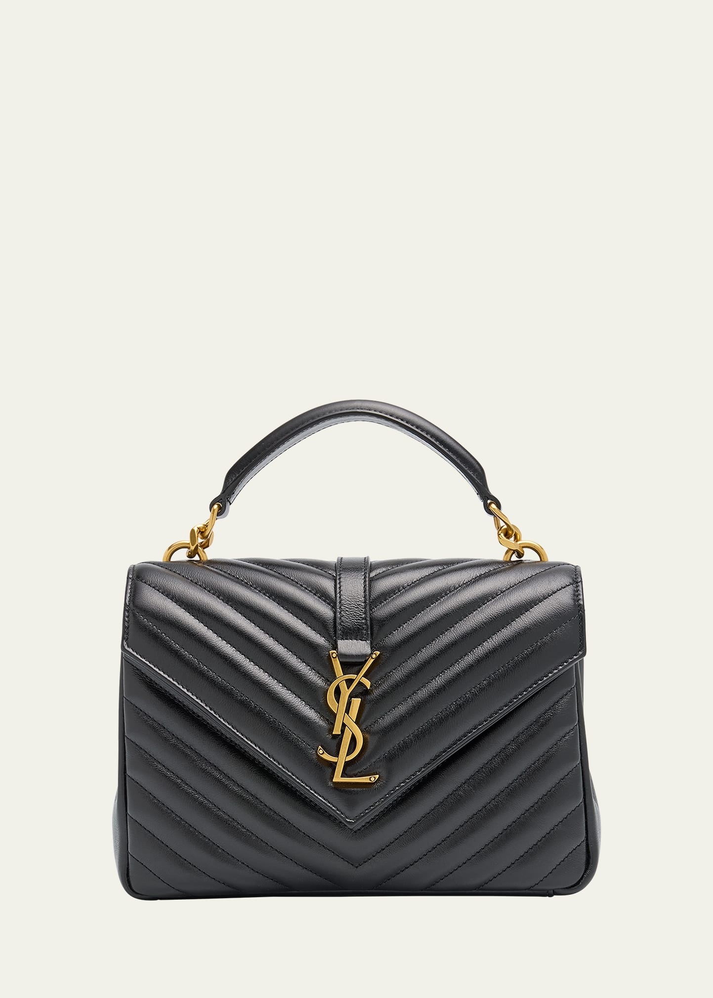 College Medium YSL Flap Top-Handle Bag in Quilted Leather - 1