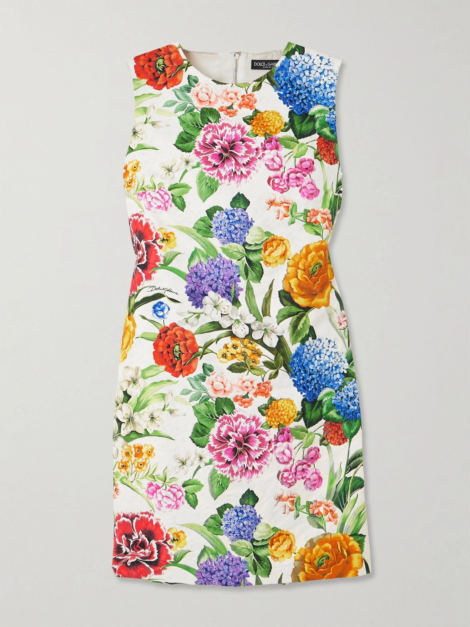 Floral-print cotton-blend jacquard mini dress White - 1