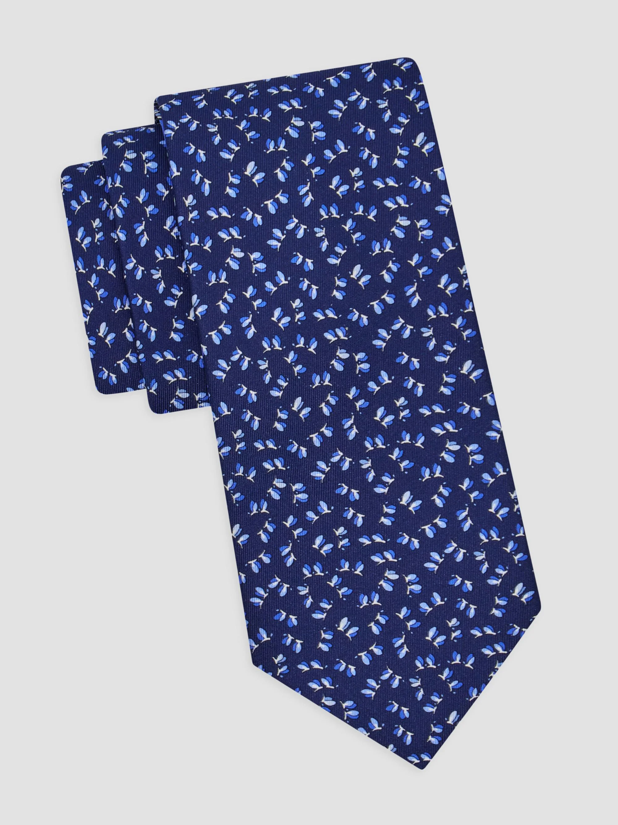 Men's Dragonfly Print Silk Tie - Navy - 1