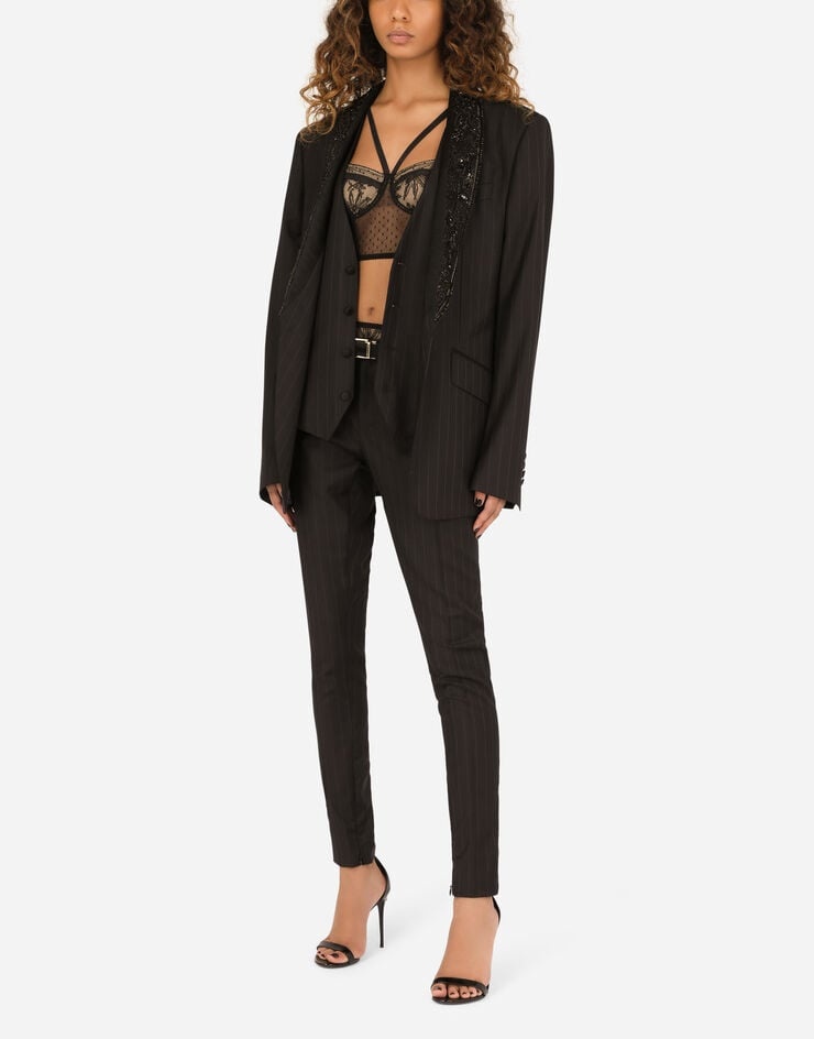 Single-breasted pinstripe jacket with embroidery - 6