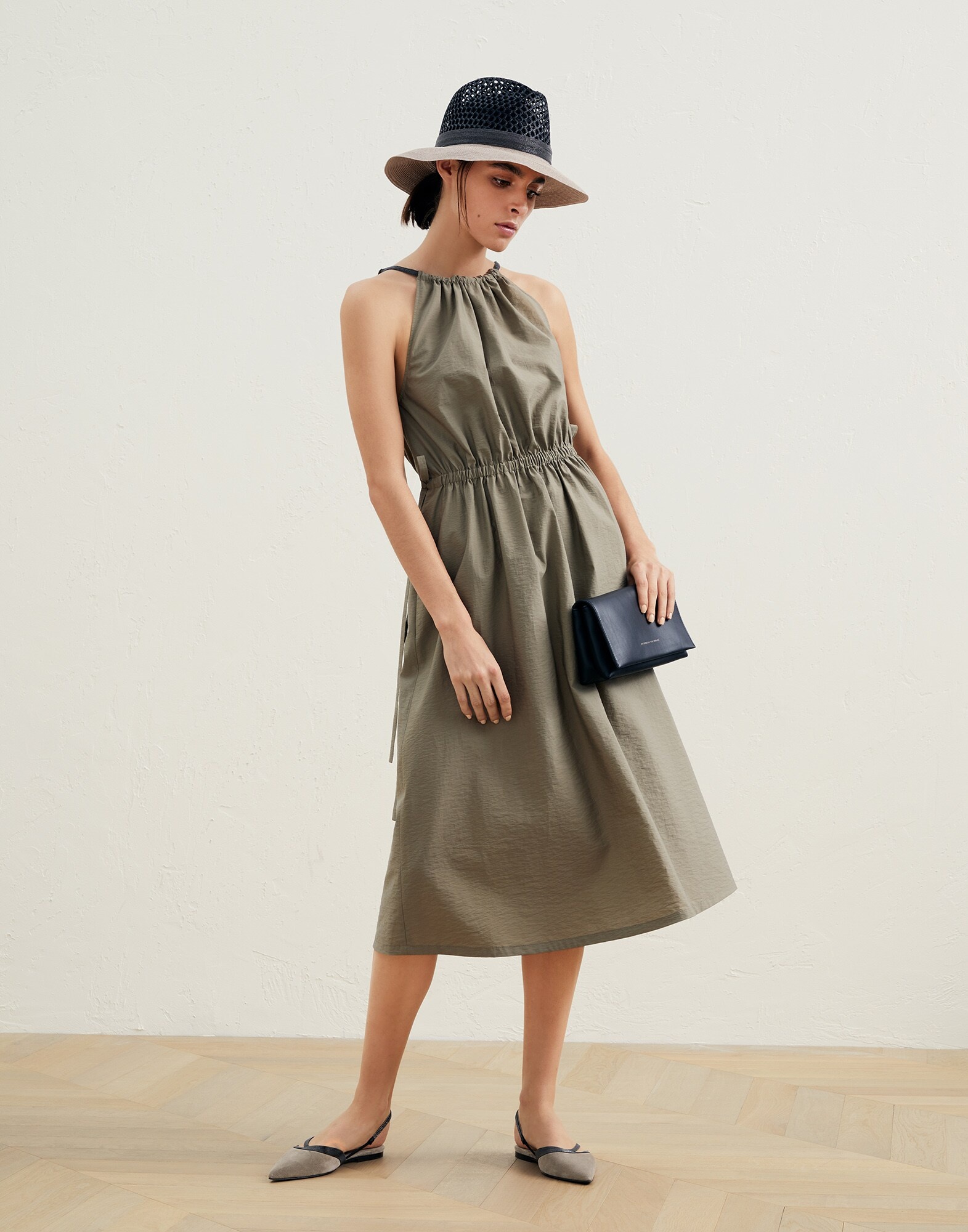 Techno cotton poplin dress with shiny halterneck - 5