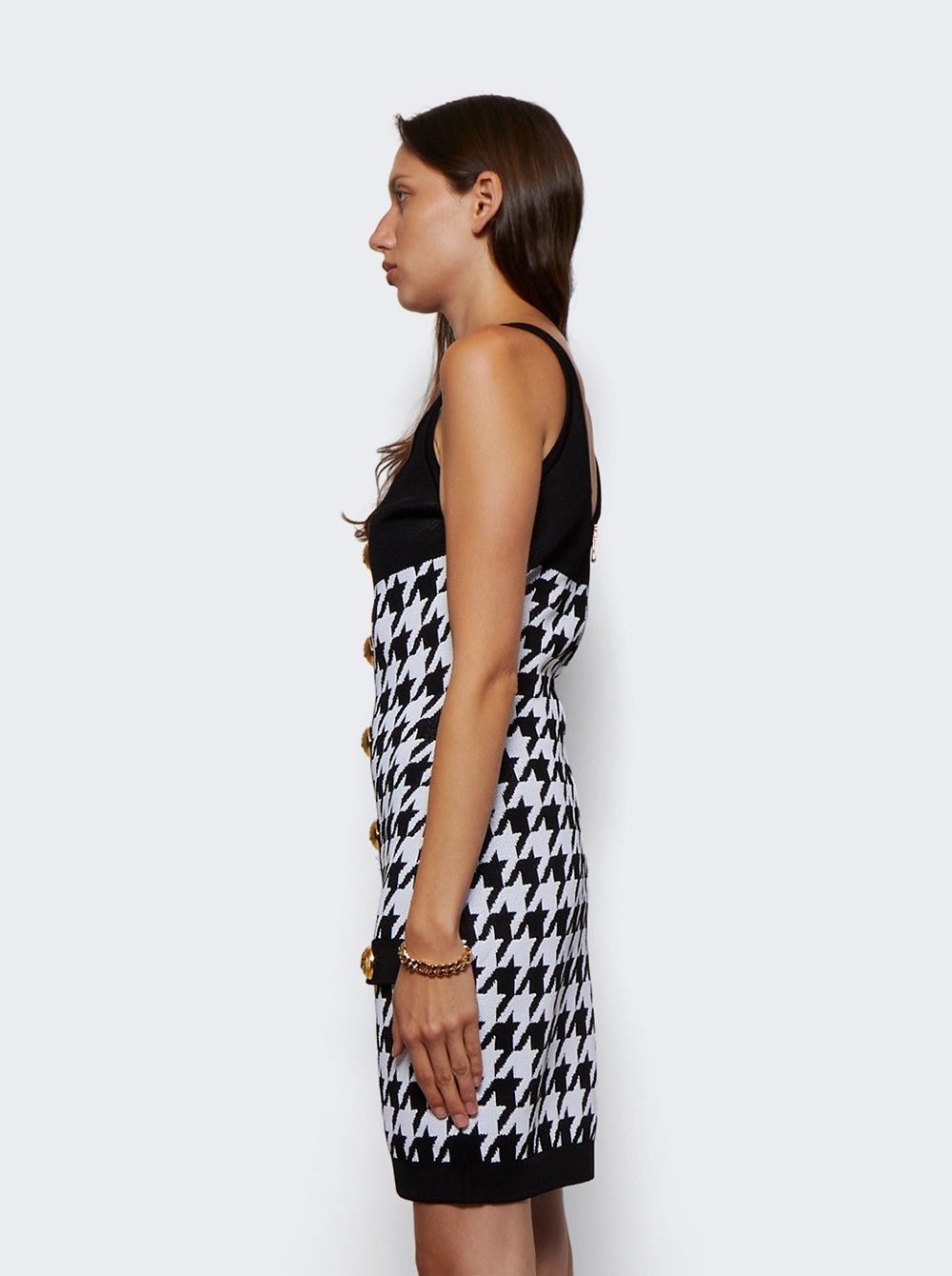 Buttoned Houndstooth Short Knit Dress - 4