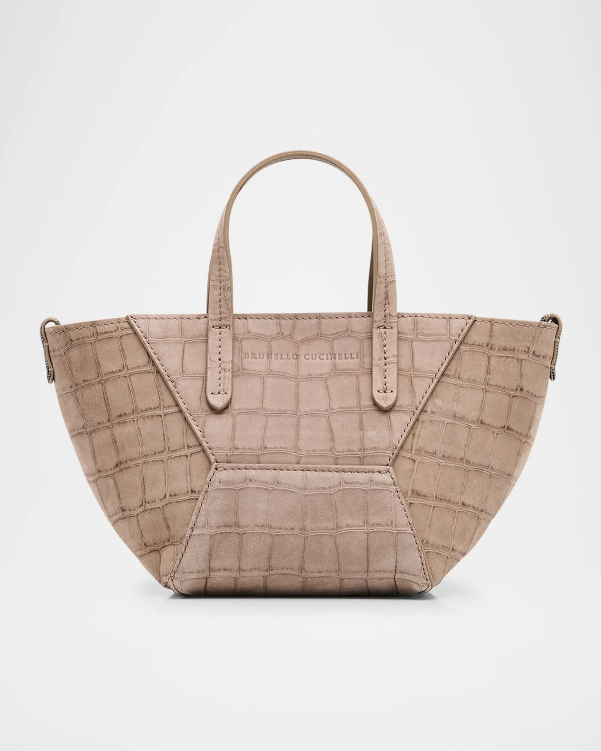 Duo Mini Croc-Embossed Suede Shopper Tote Bag - 1