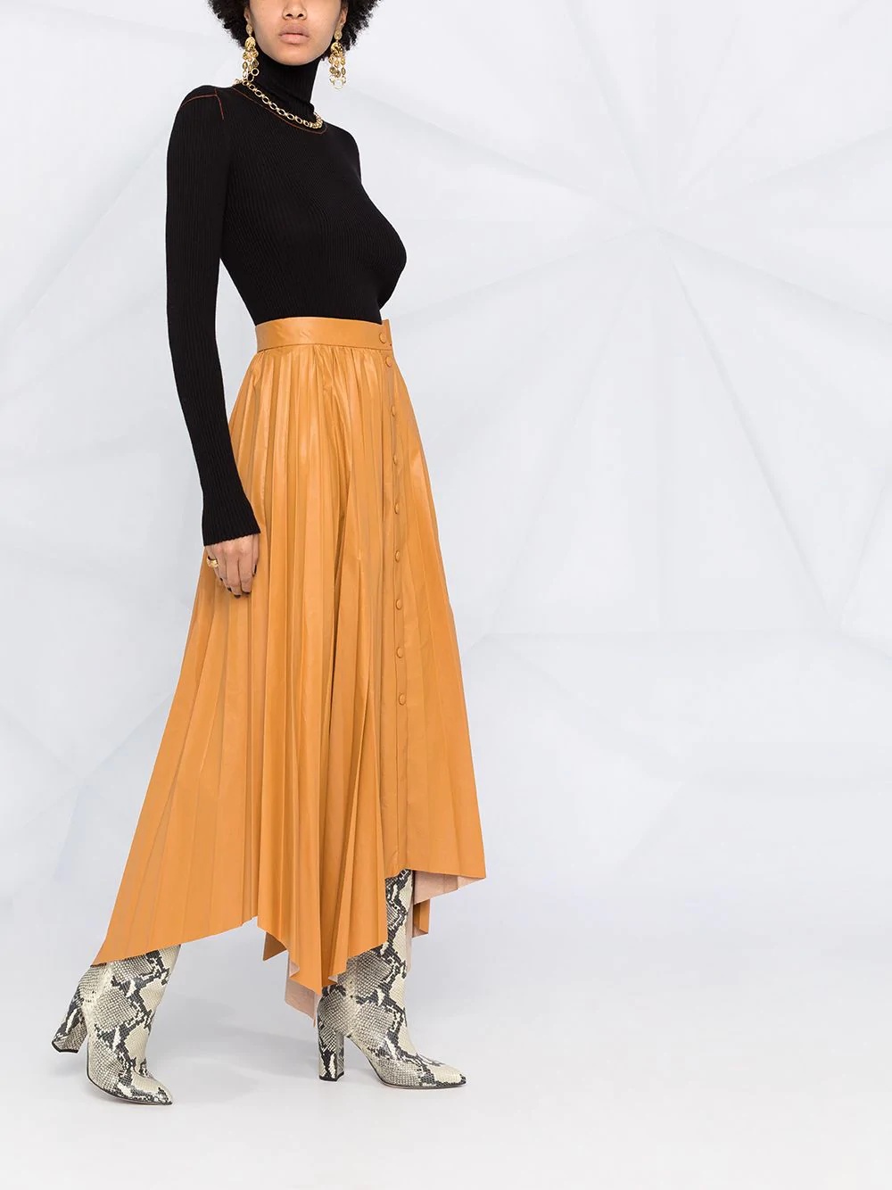 asymmetric-hem pleated skirt - 4