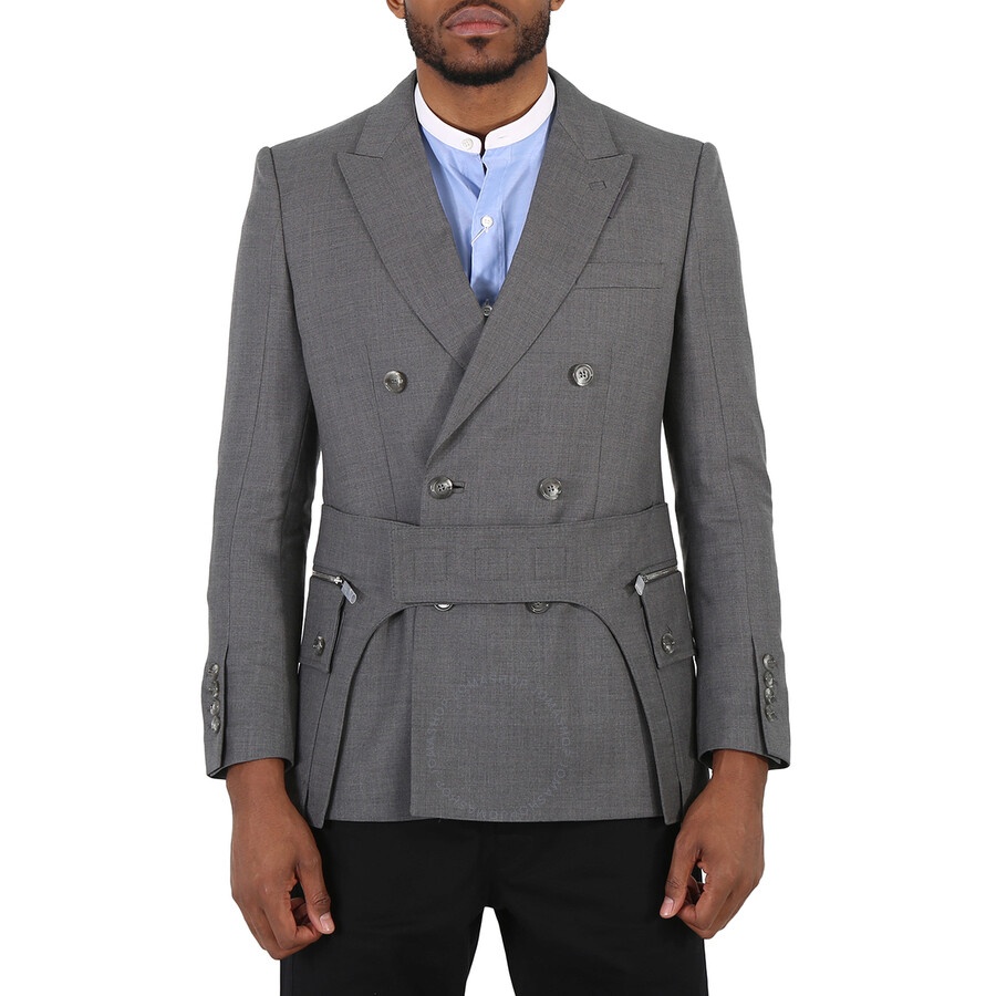 Burberry Charcoal Grey English Fit Wool Tailored Jacket With Cargo Belt Detail - 3