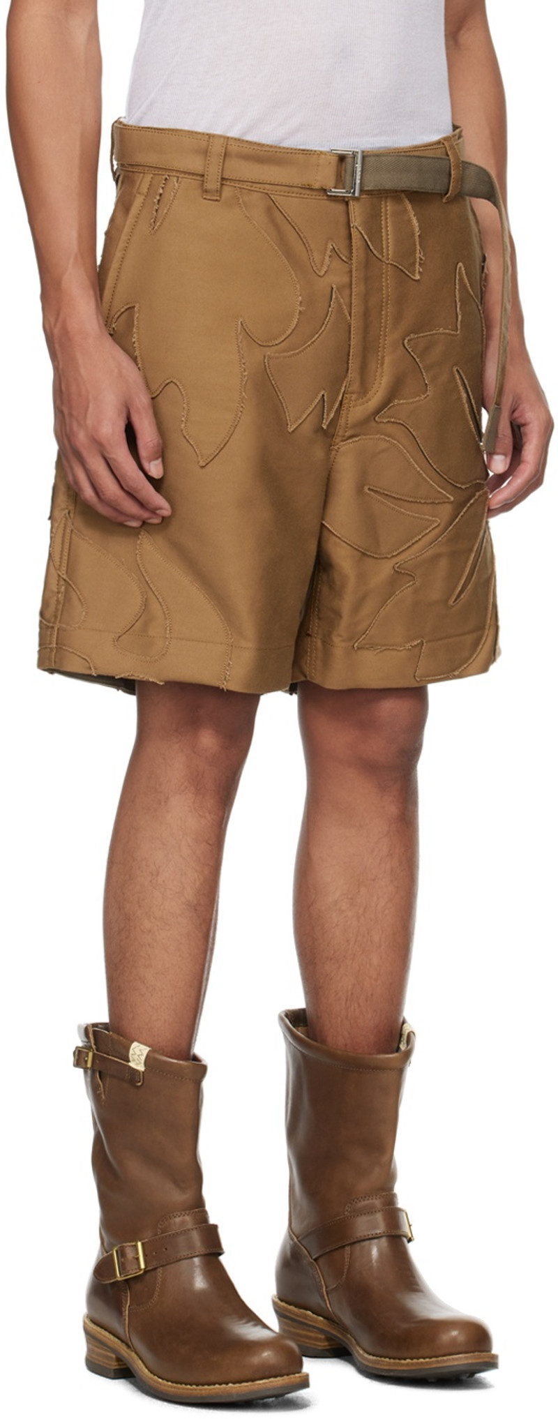 sacai Tan Embroidered Shorts outlook
