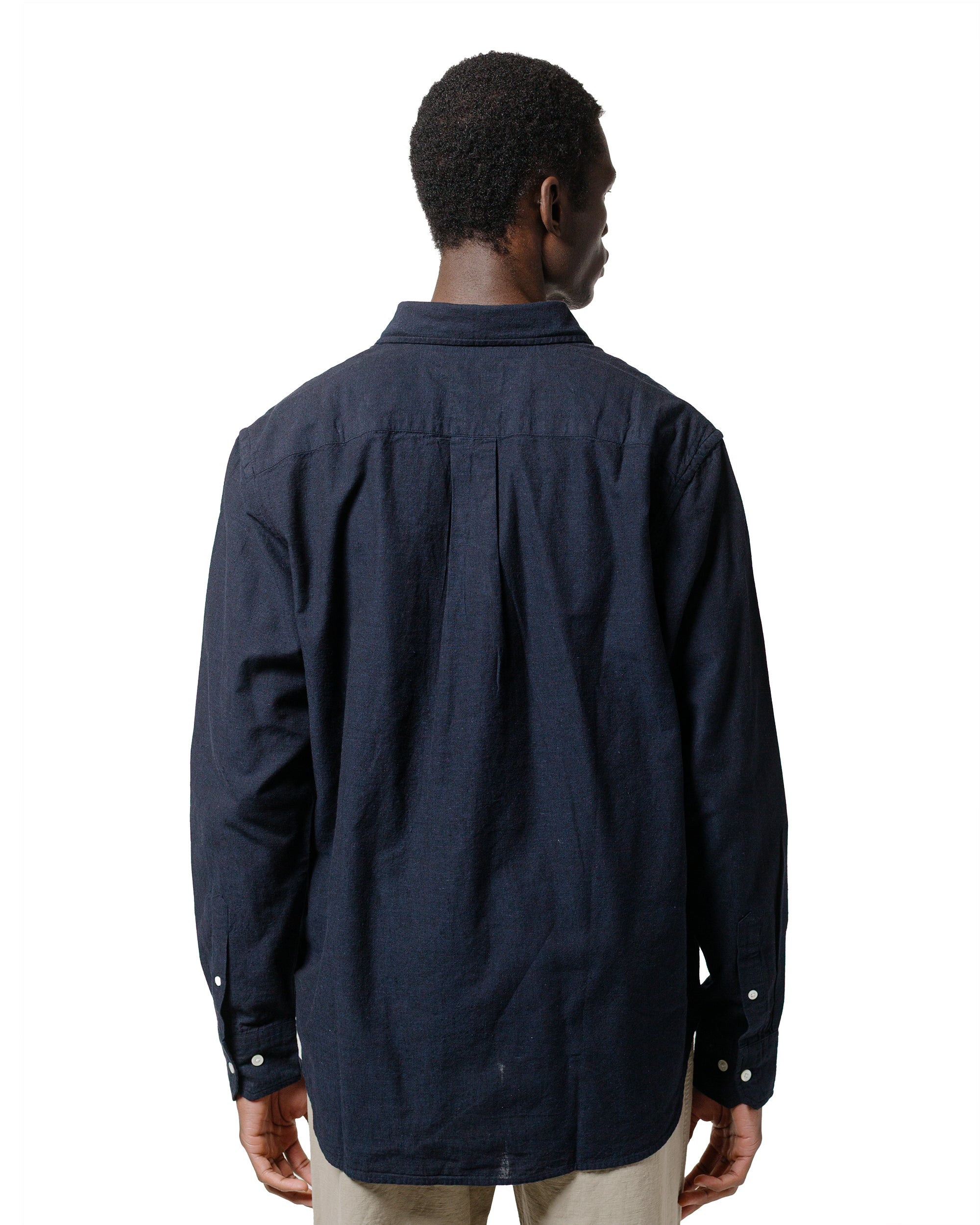 Algot Relaxed Cotton Linen Shirt Dark Navy - 3