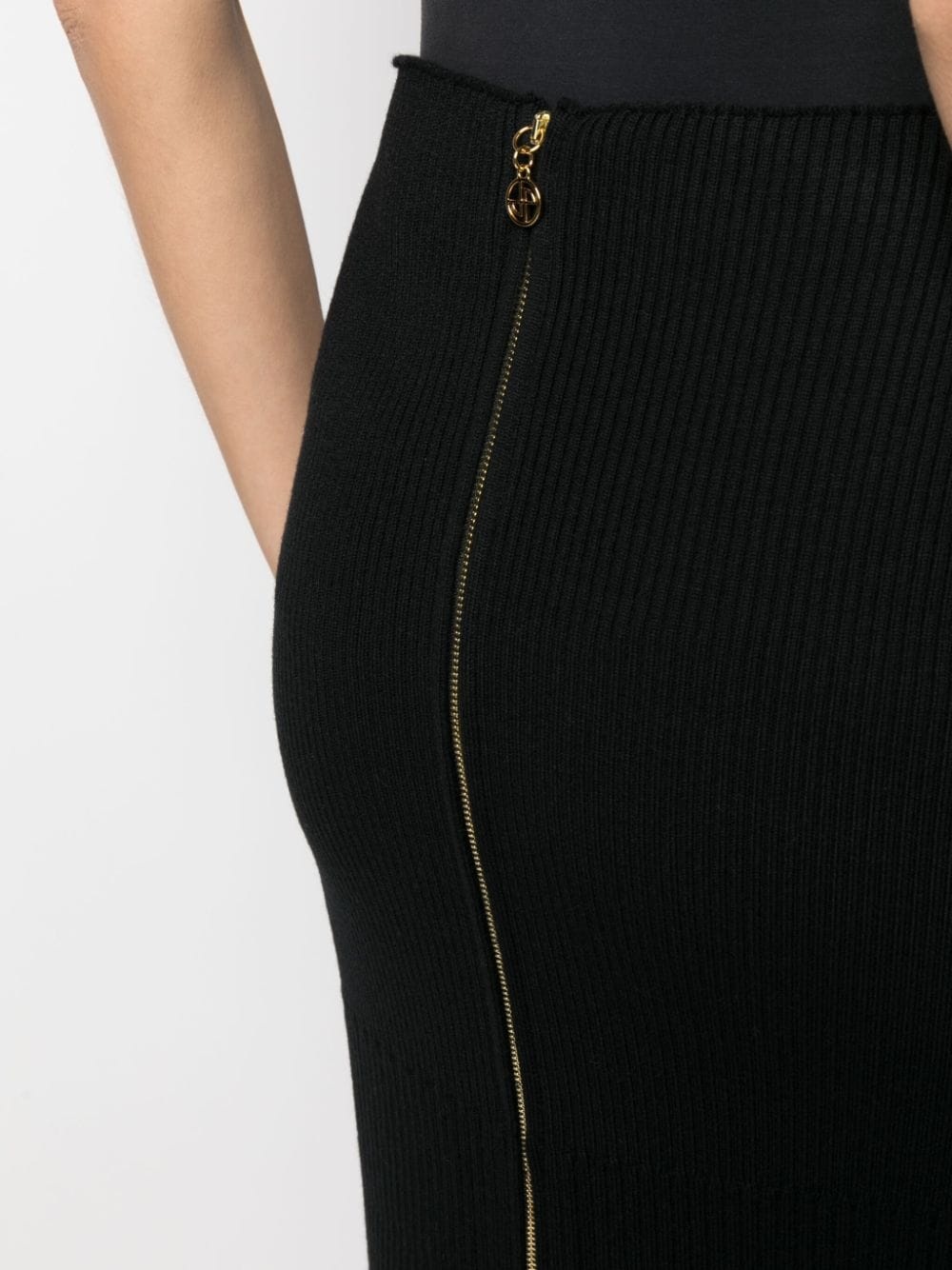 front-slit ribbed-knit midi skirt - 5
