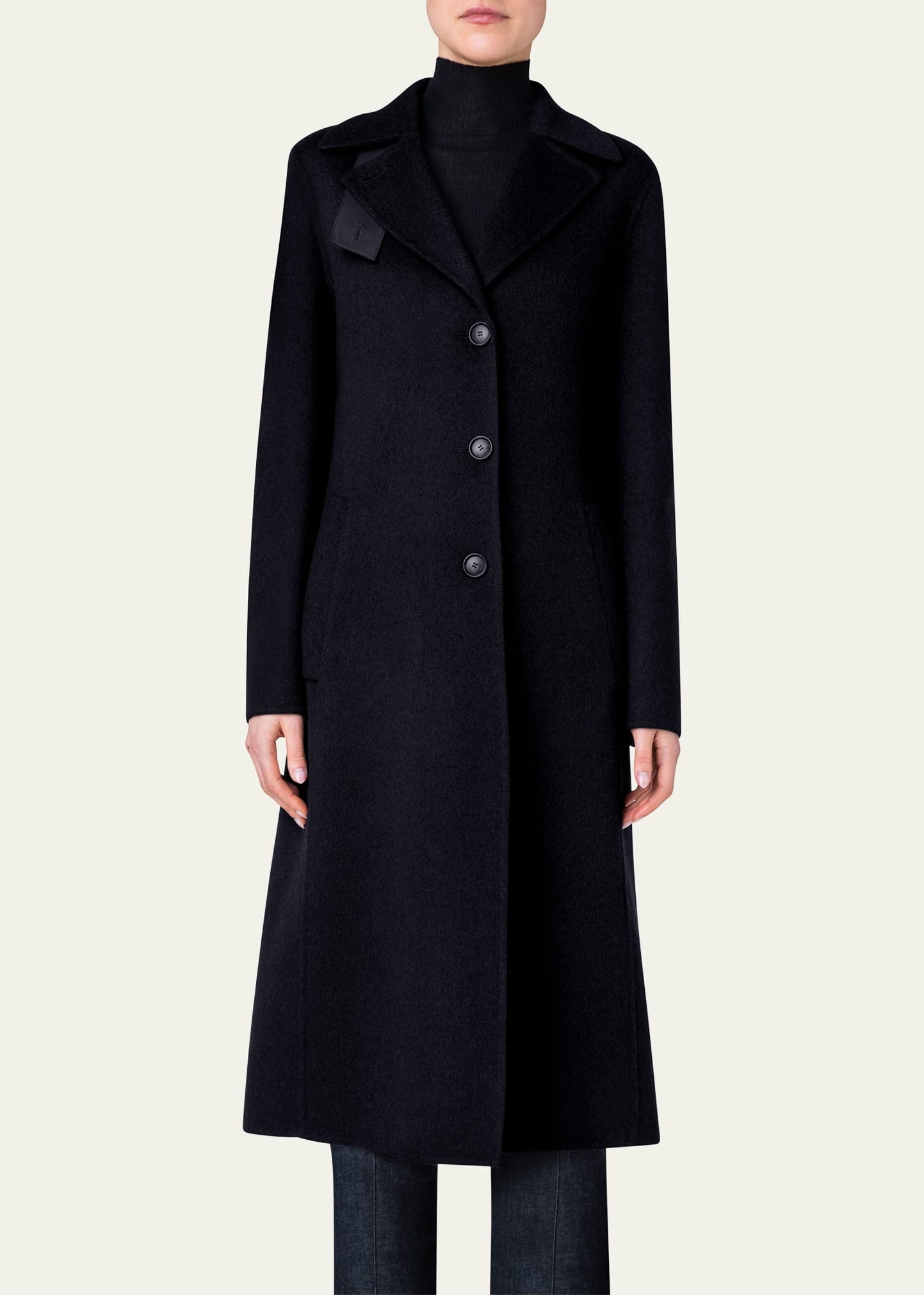 Leather Collar Cashmere Coat - 2