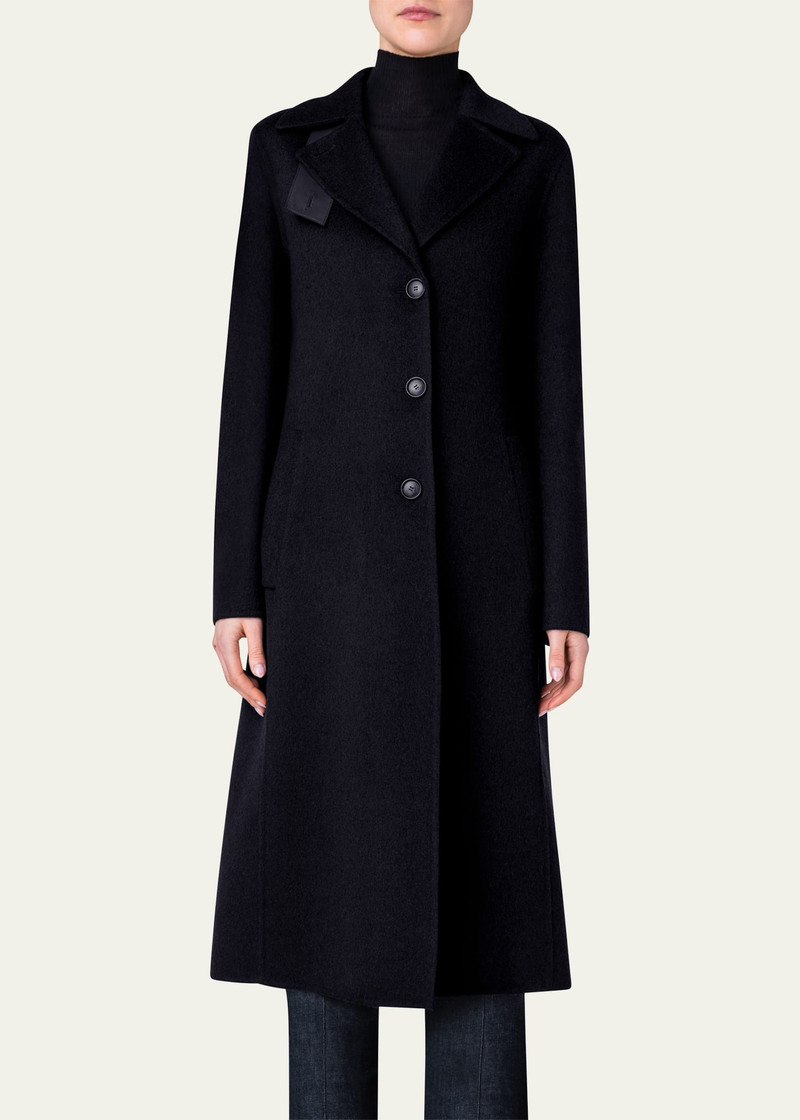 AKRIS Leather Collar Cashmere Coat outlook