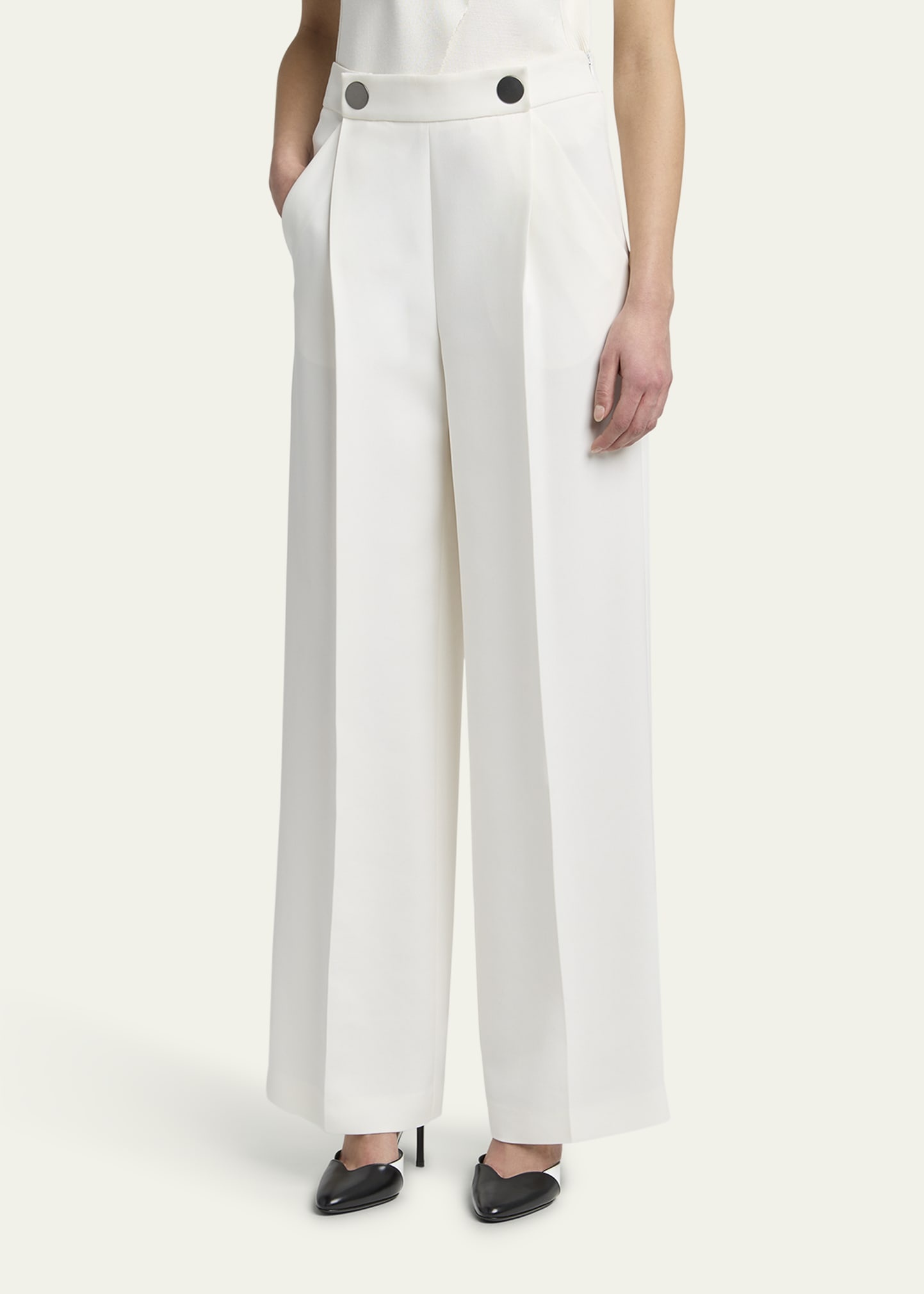 Wide Leg Silk Cady Trousers - 4