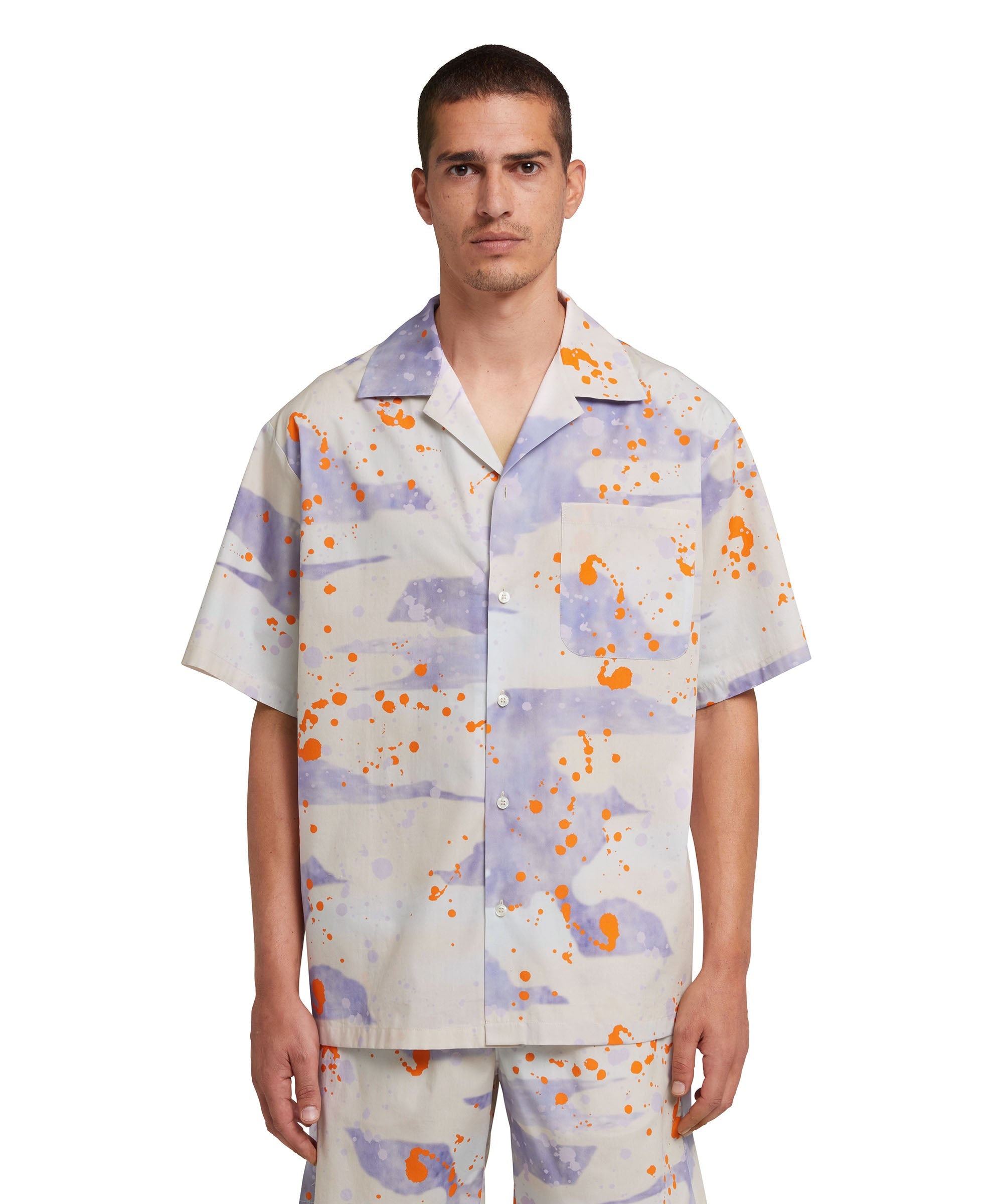 Poplin bowling shirt with "dripping camo" print - 2