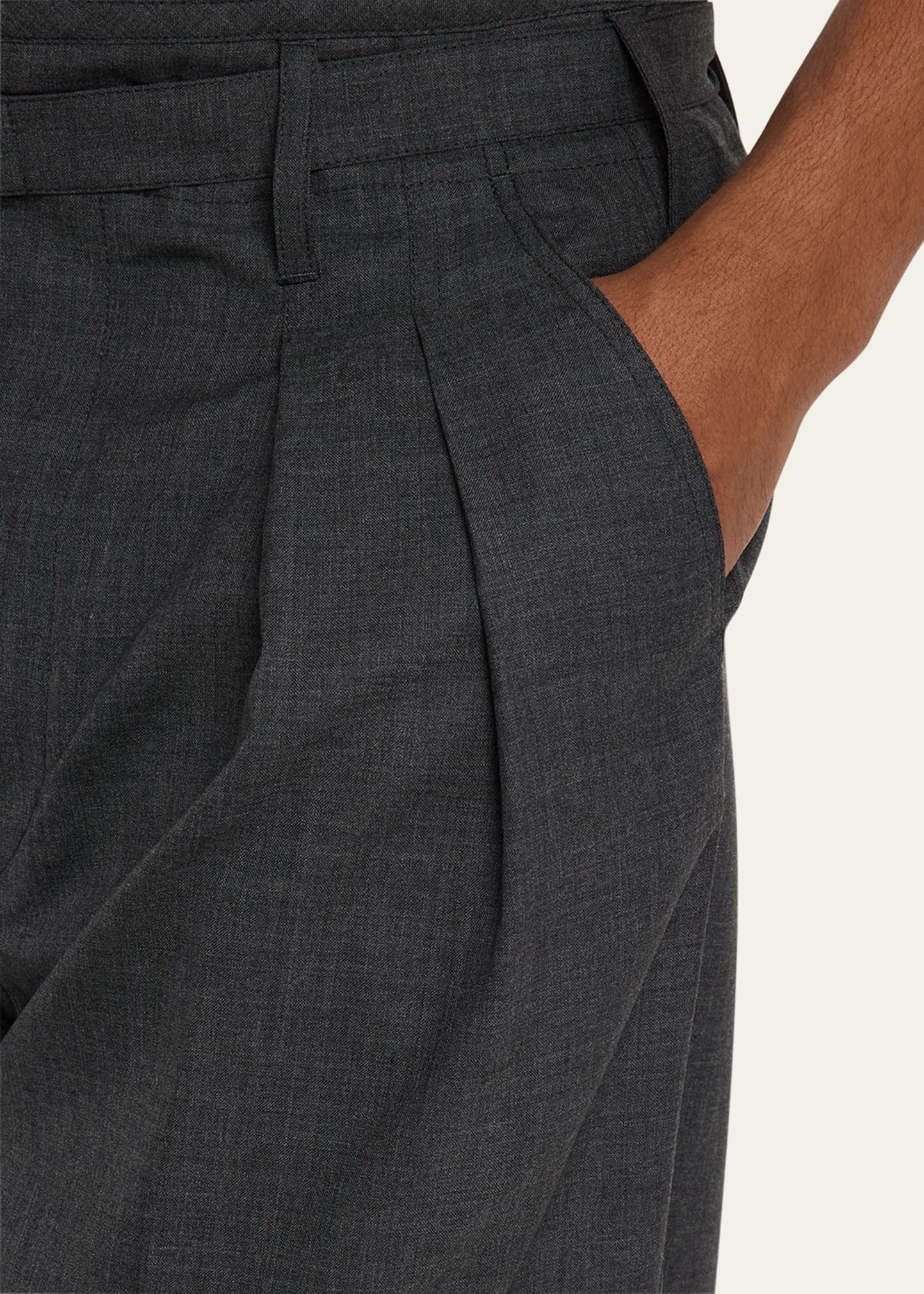 Men's Melange Belted Pleated Pants - 5