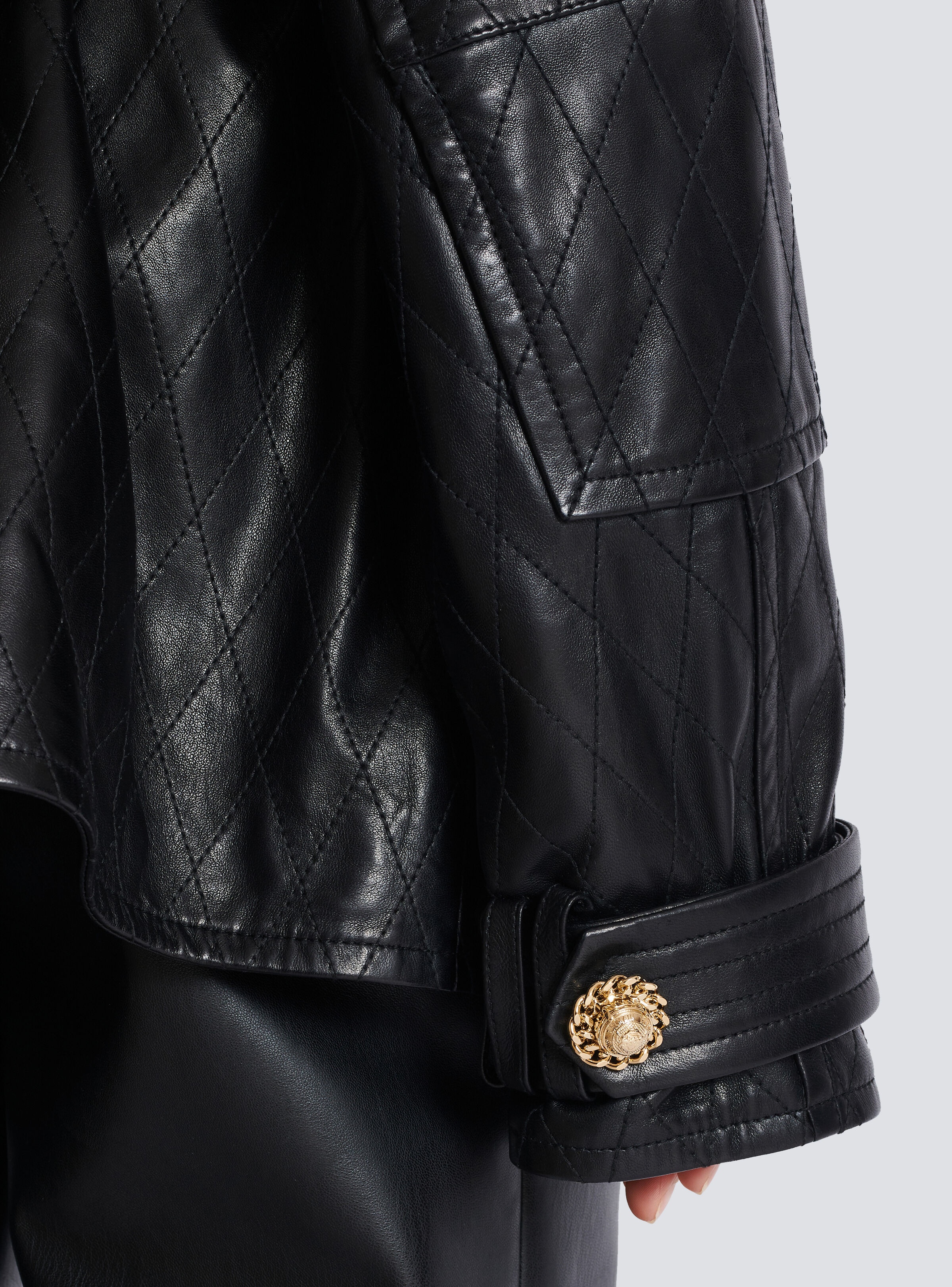Lambskin leather parka with topstitched Diamond pattern - 8