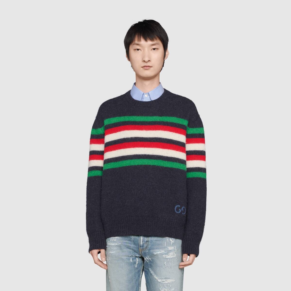 Striped wool alpaca sweater with GG - 3