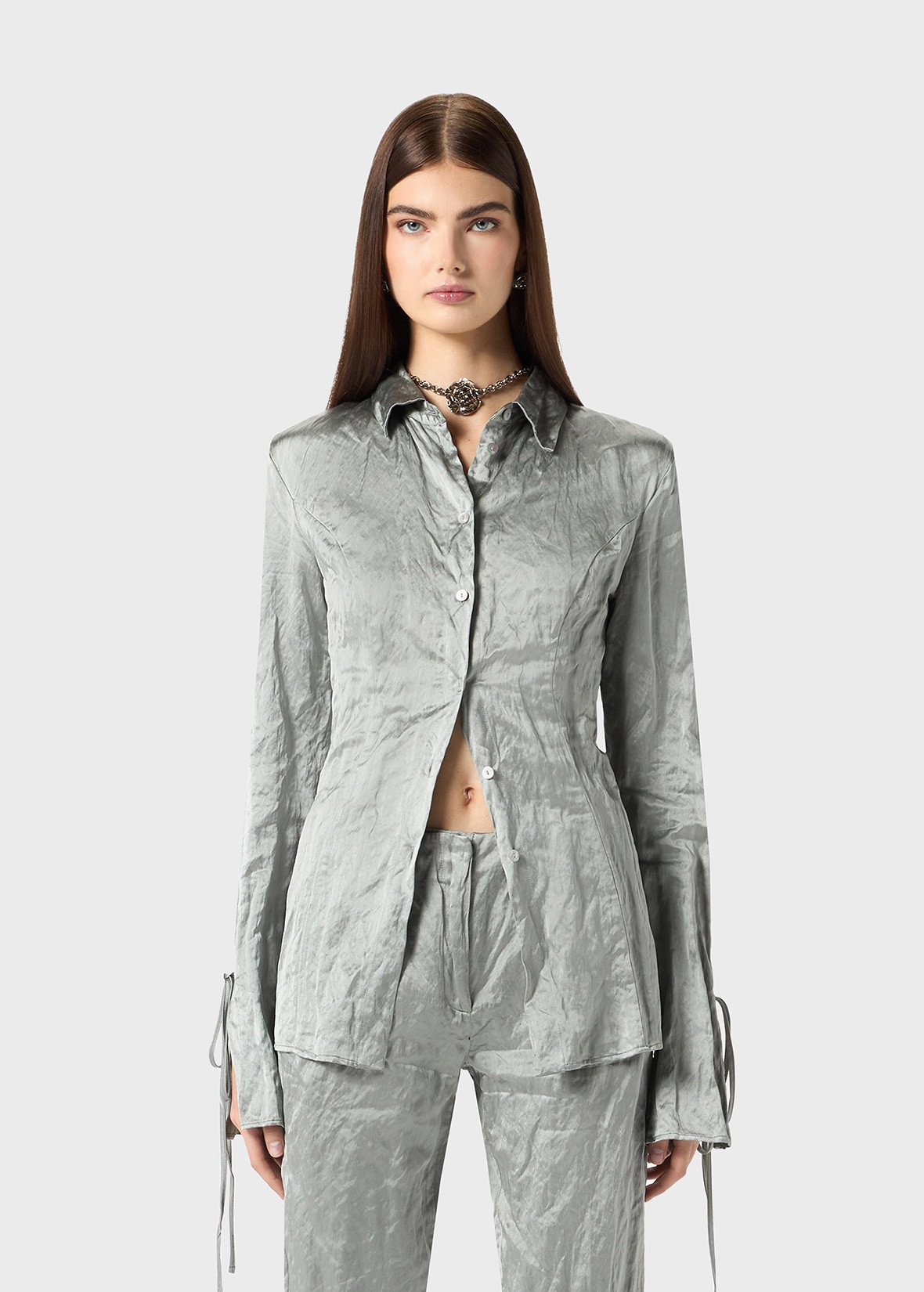 CRINKLED SATIN SHIRT - 3