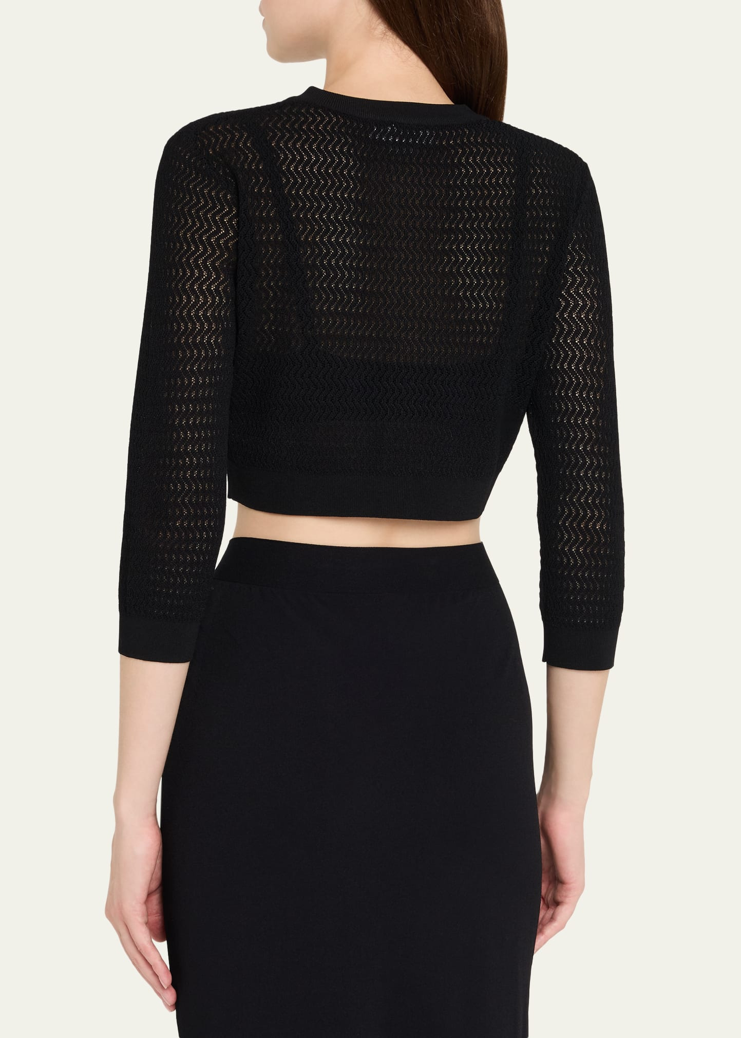 Zig-Zag Knit Cropped Sleeve Cardigan - 3