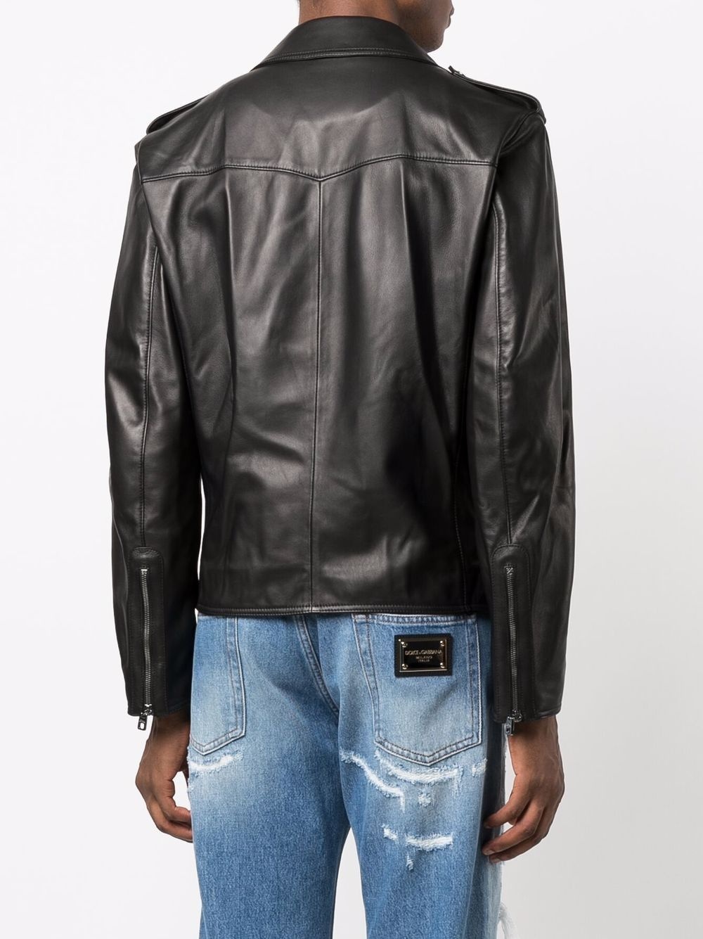 multi-pocket leather biker jacket - 4