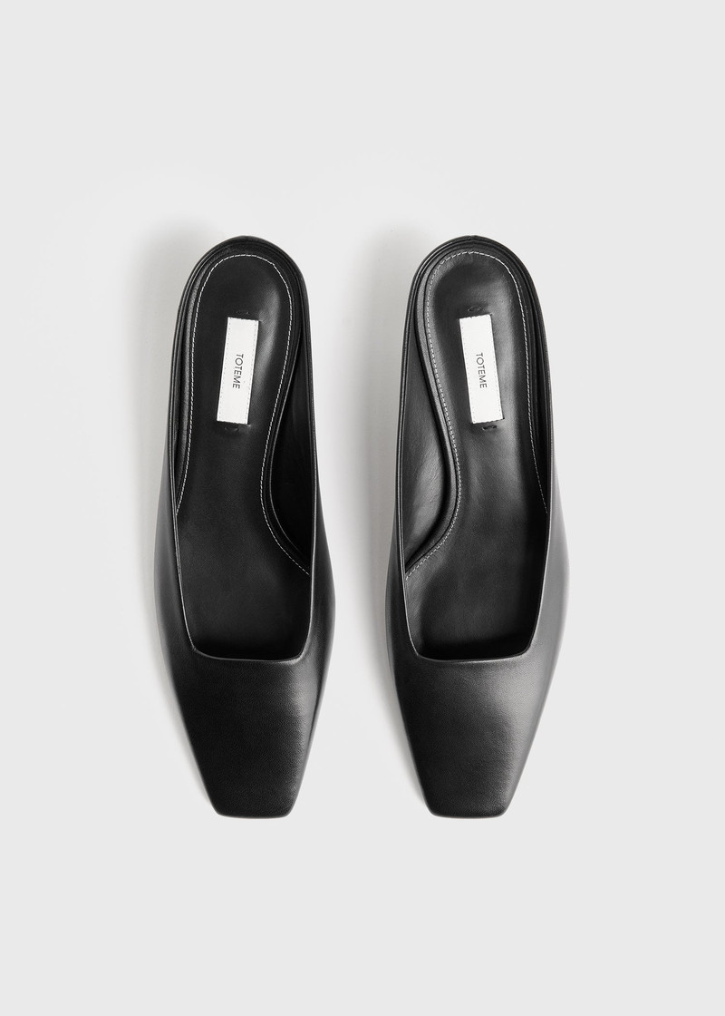 Square leather kitten mules black 4