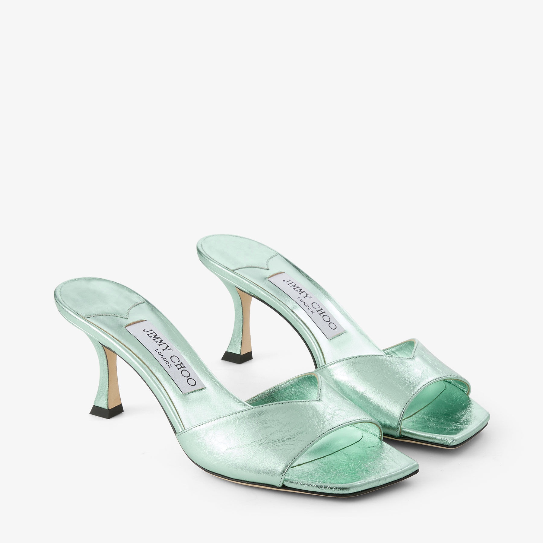 JIMMY CHOO Skye 70 Aqua Green Metallic Leather Sandals