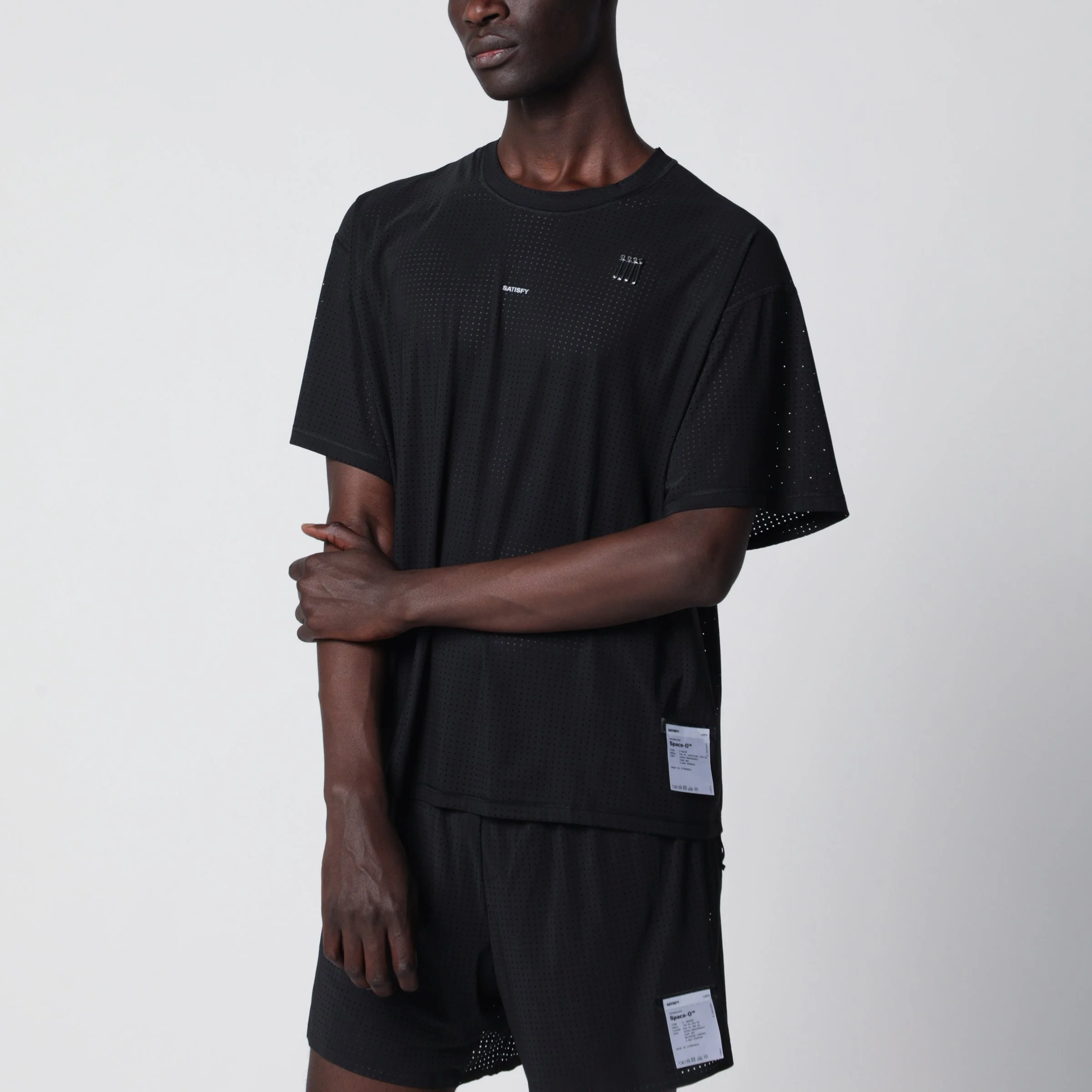 Black Space-O T-shirt in perforated micro jersey - 1