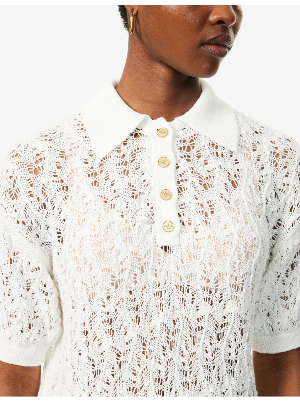 Qarar Crochet Linen Polo Shirt - 5