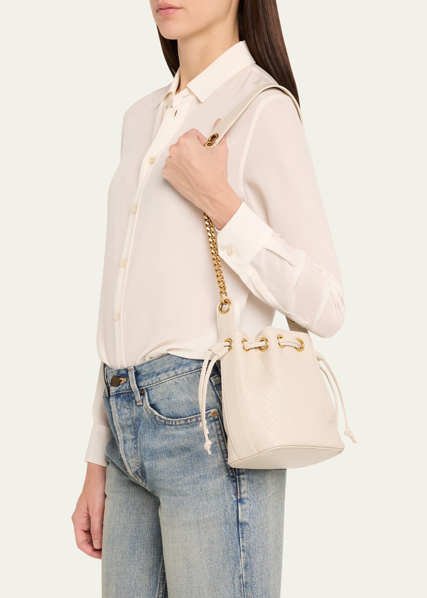 Cassandra Small YSL Bucket Bag in Quilted Leather - 2