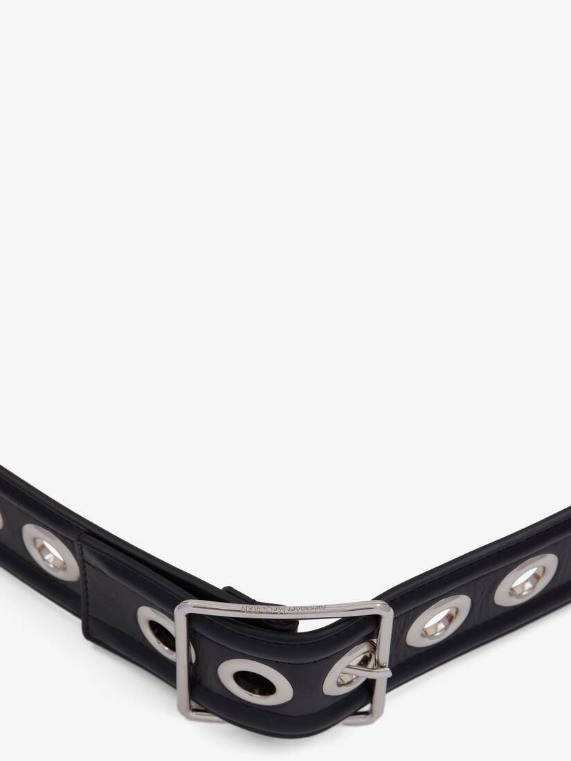 Women's Eyelet Small Waist Belt in Black - 3