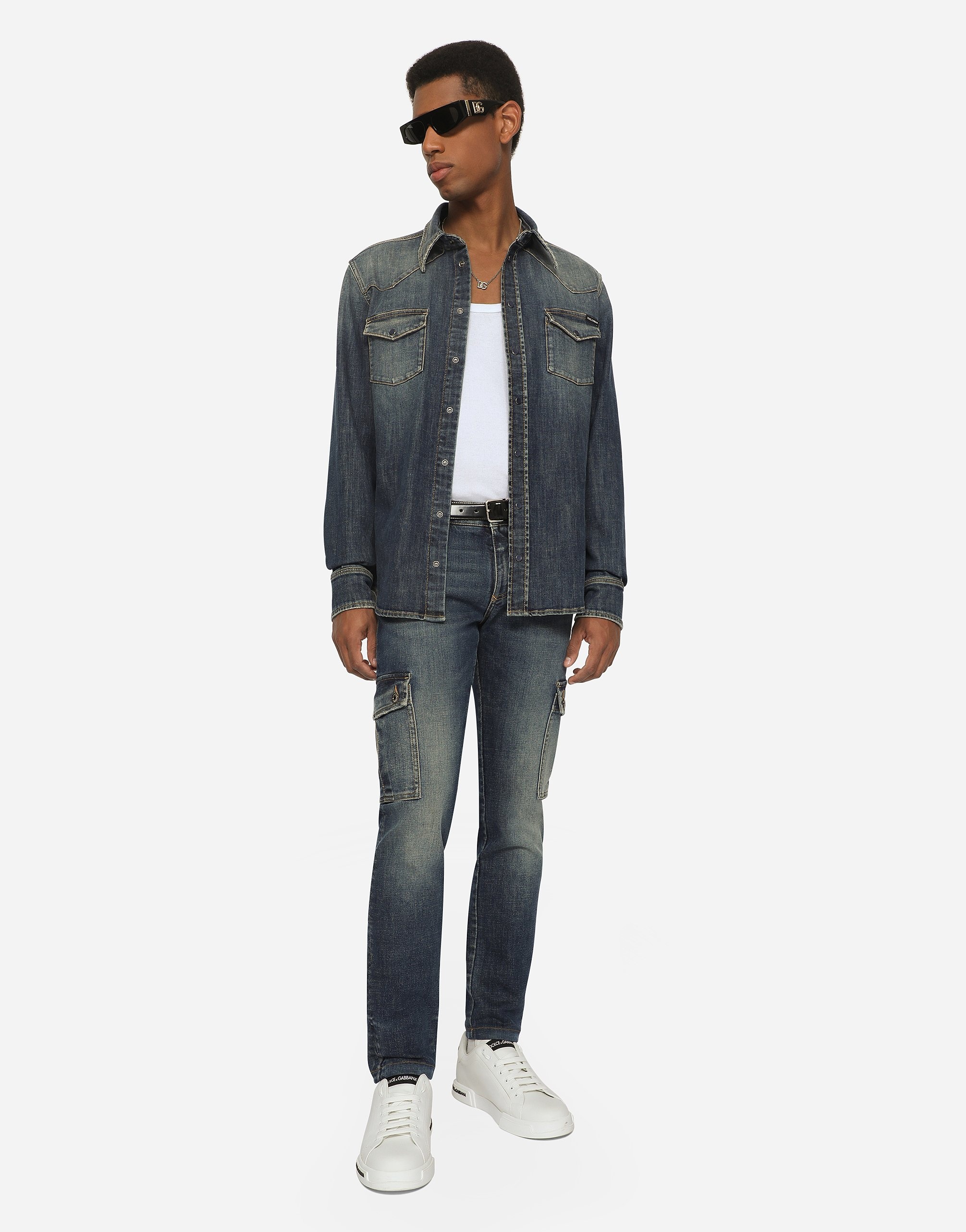 Blue wash skinny stretch cargo jeans - 5