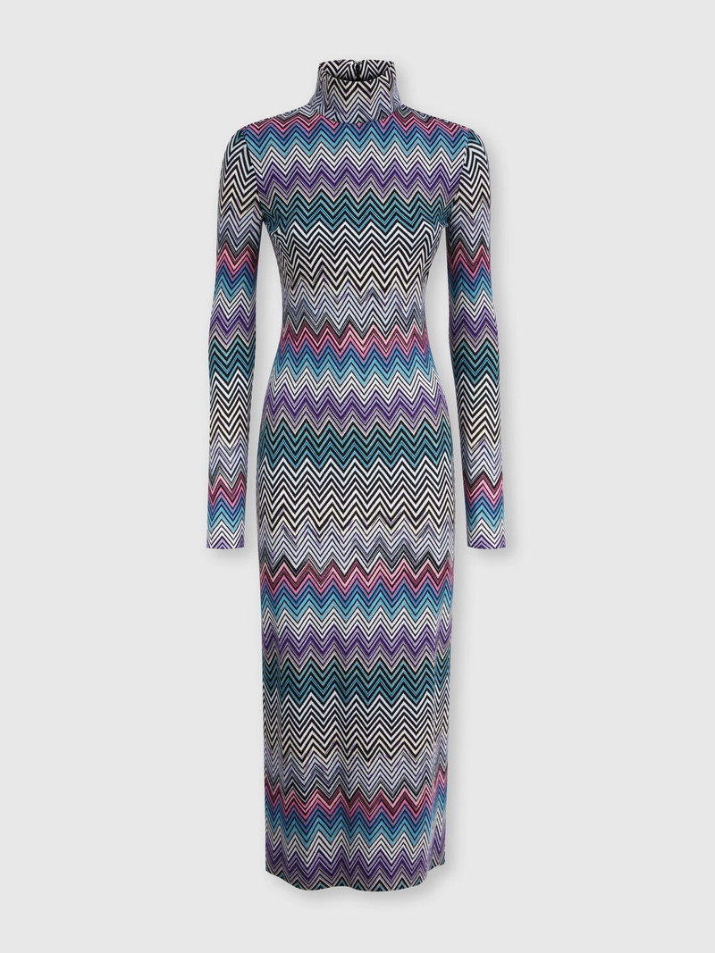 Long turtleneck dress in zig zag wool - 1
