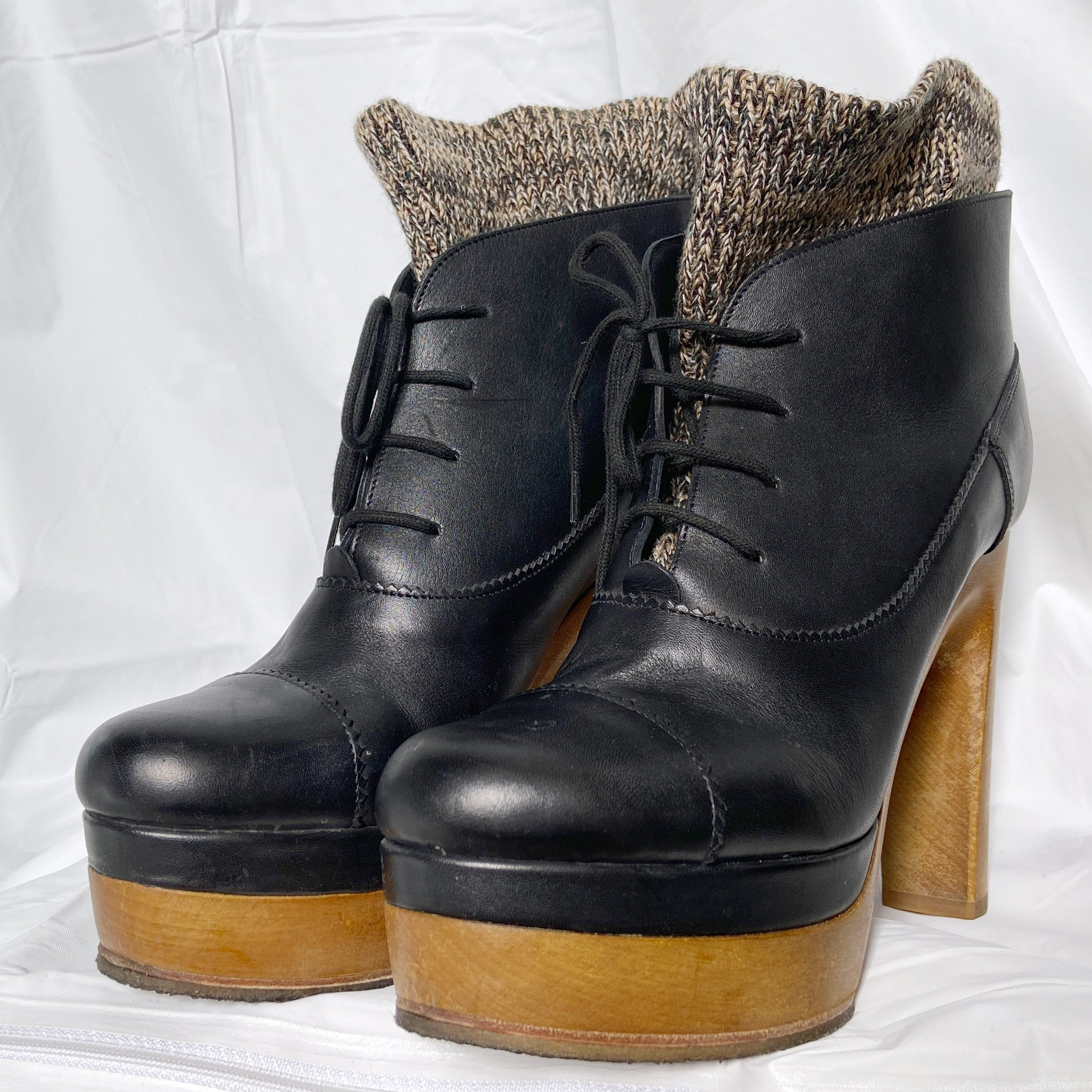 zOthers - Chloé Phoebe Philo High Heeled Platform Boots with Knitted Cover - 4