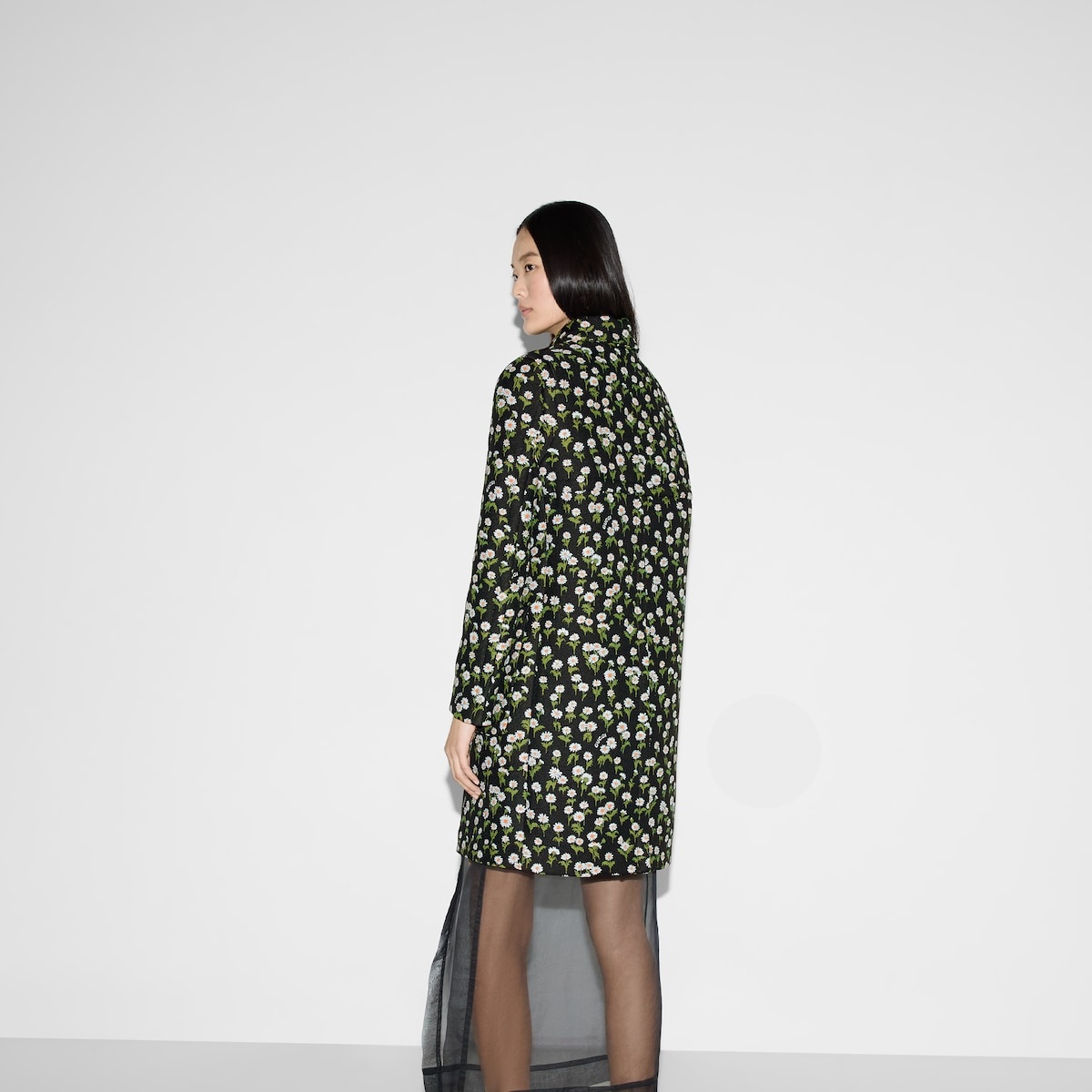 Floral crêpe single-breasted coat - 4
