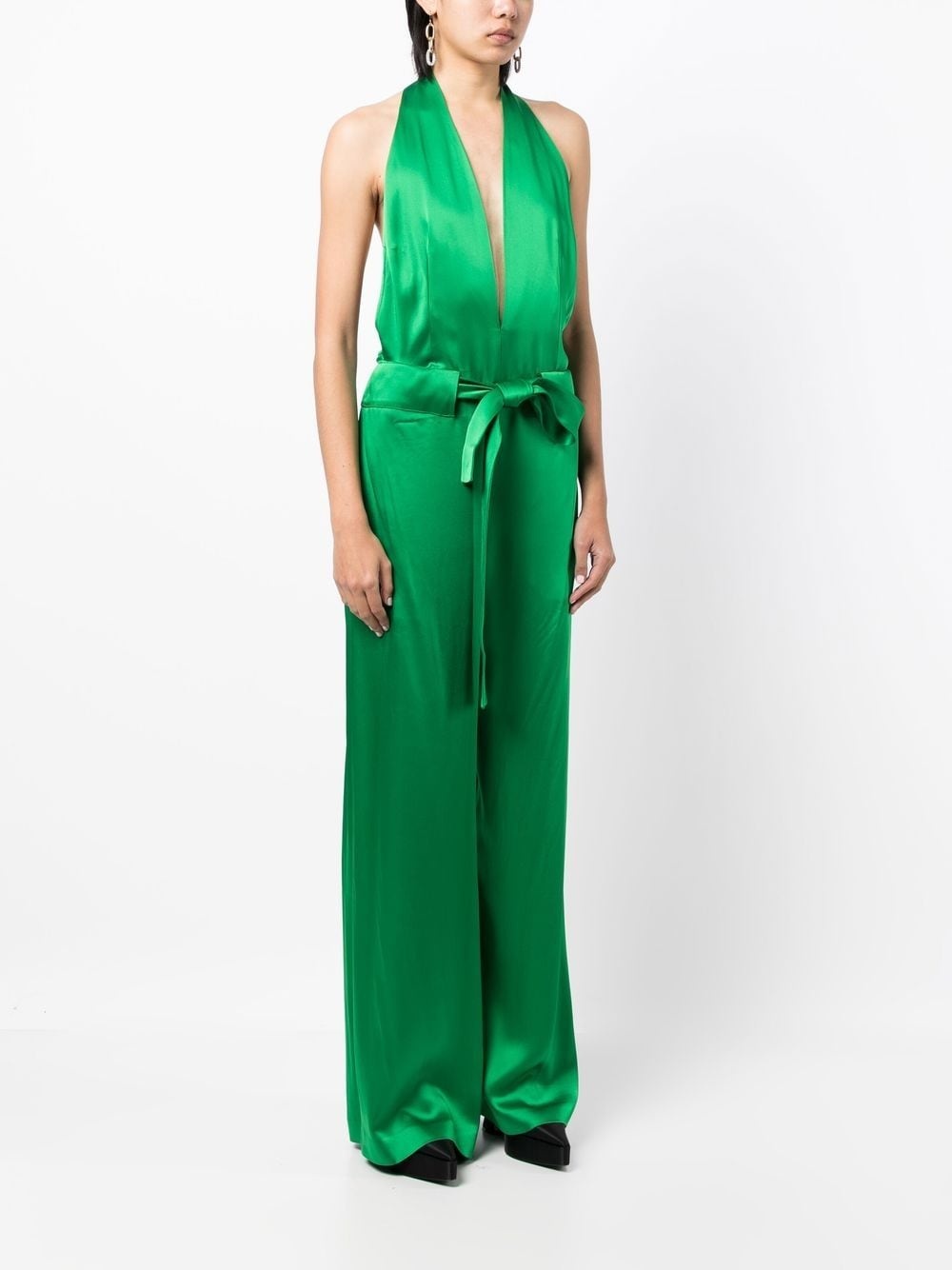 halter V-neck satin jumpsuit - 3