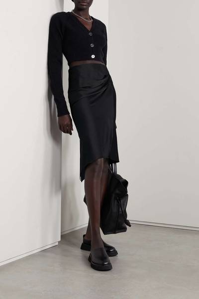 Helmut Lang Asymmetric ruched stretch-silk skirt outlook