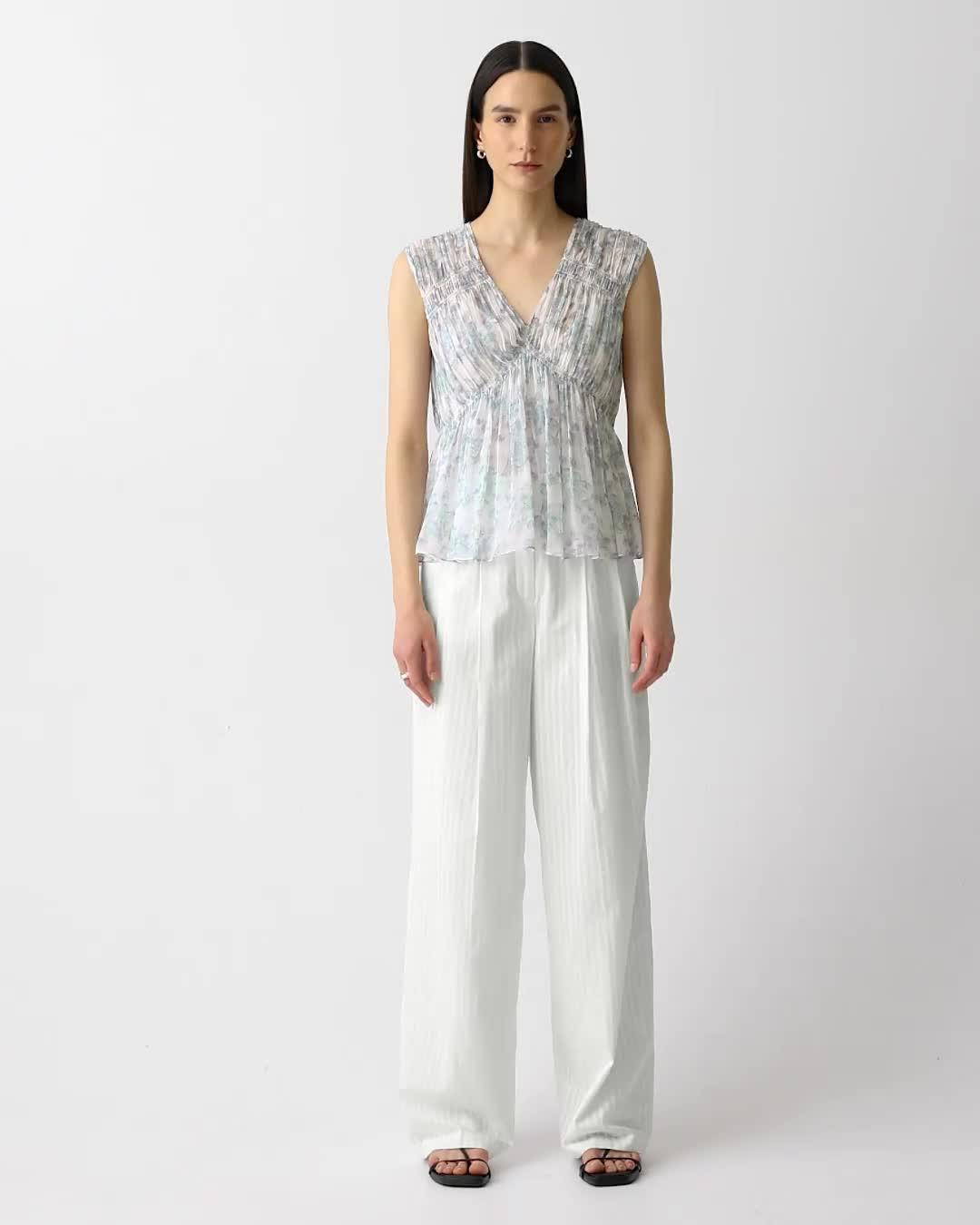 Ruched Sleeveless Top in Floral Silk - 7