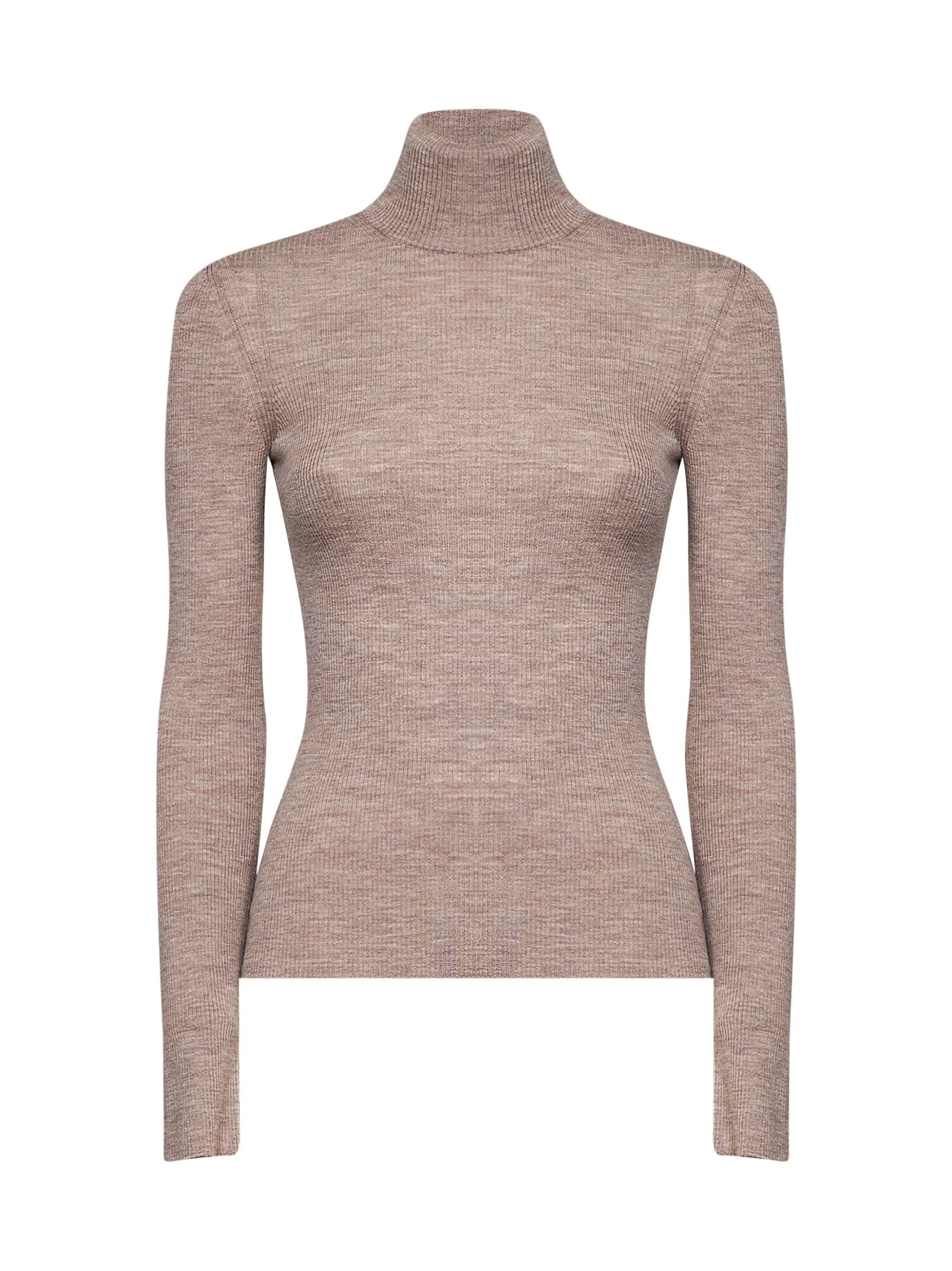 Max Mara Women Beige Ribbed Fine Wool Mxscavallo Turtleneck Sweater - 1