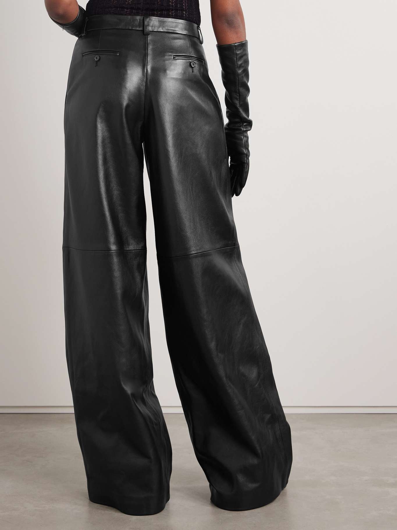 Pleated leather wide-leg pants - 3