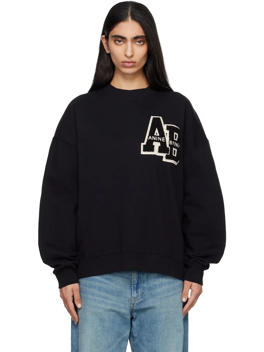 Black Miles Oversized Letterman Sweatshirt - 1