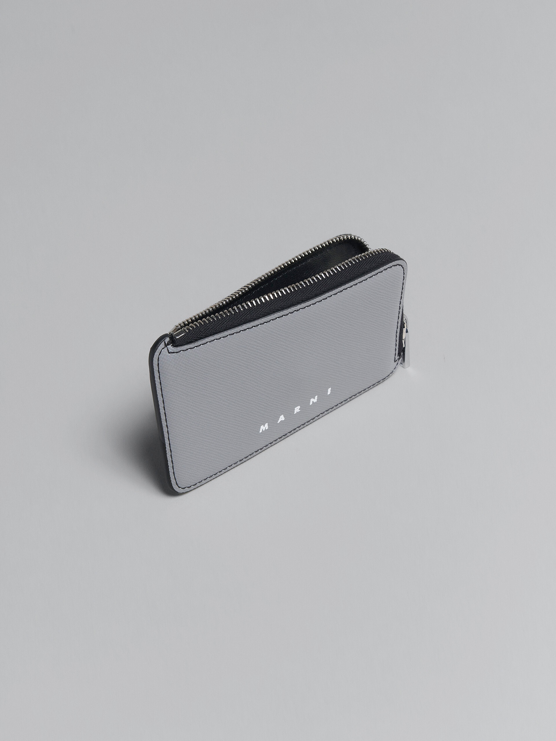 GREY AND BLUE SAFFIANO LEATHER ZIP-AROUND CARD CASE - 2
