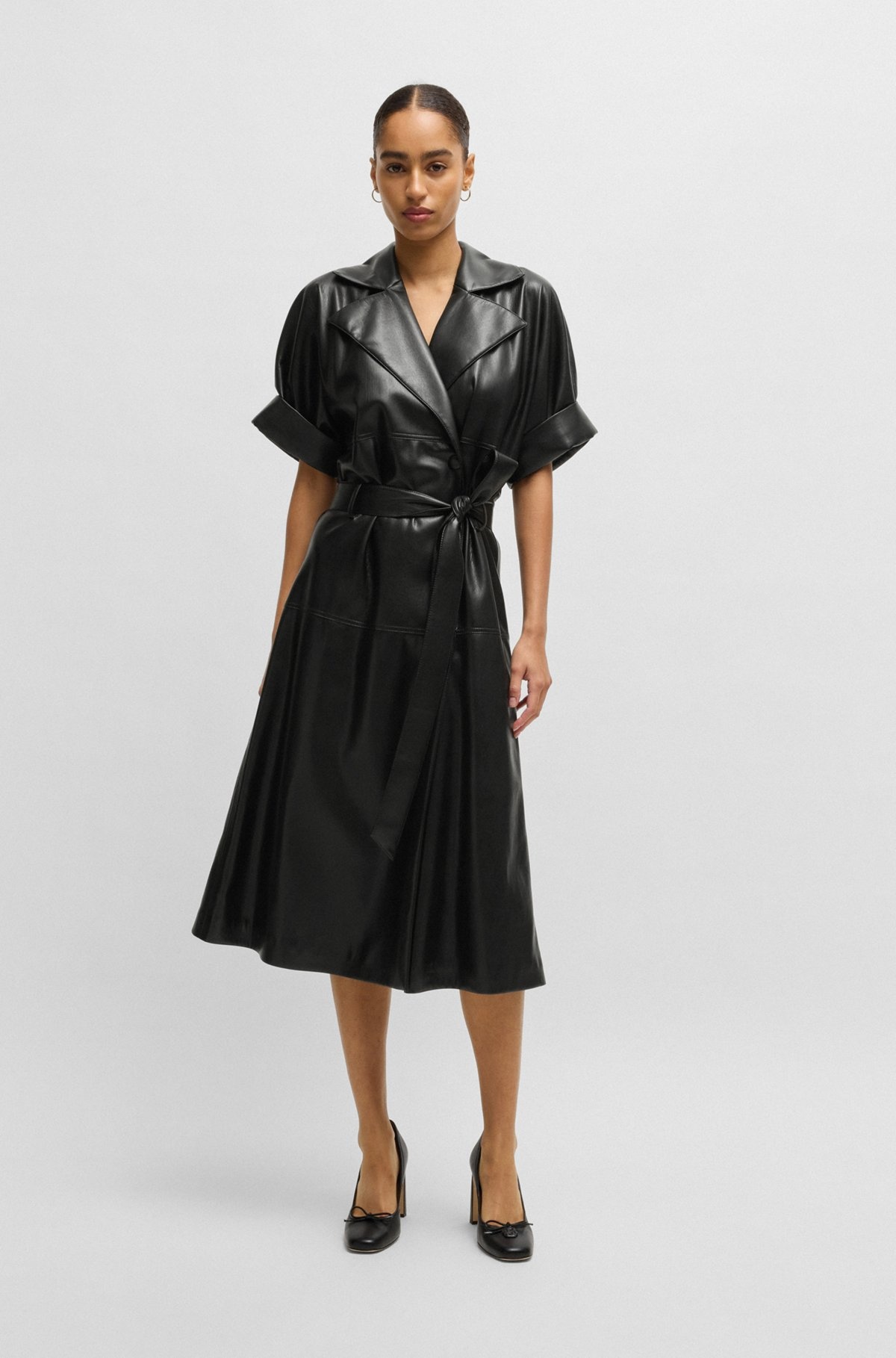 TRENCH-STYLE RELAXED-FIT DRESS IN FAUX LEATHER - 3