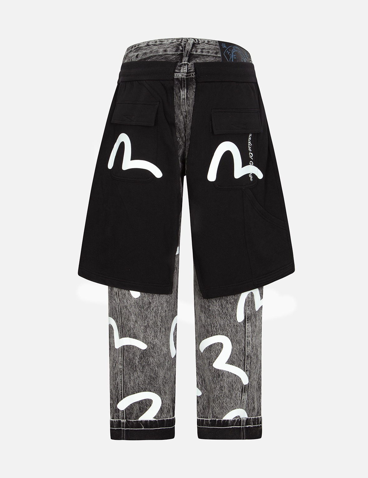 SEAGULL PRINT DOUBLE LAYER LOOSE FIT JEANS - 2