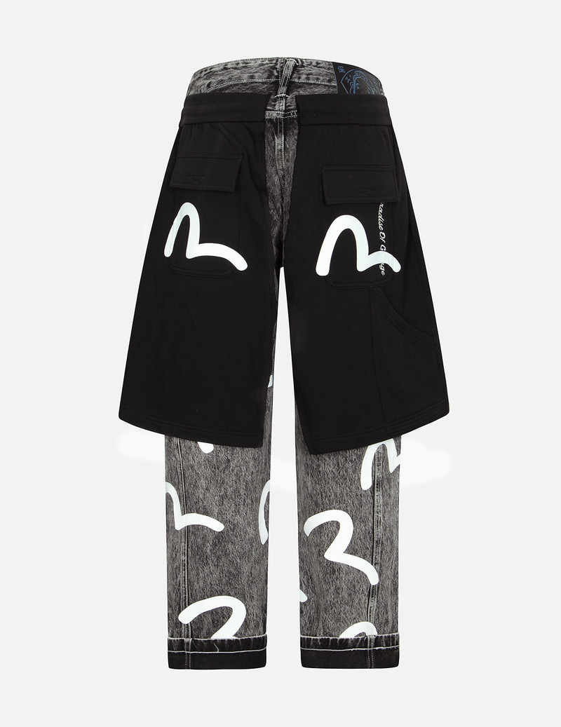 SEAGULL PRINT DOUBLE LAYER LOOSE FIT JEANS 2