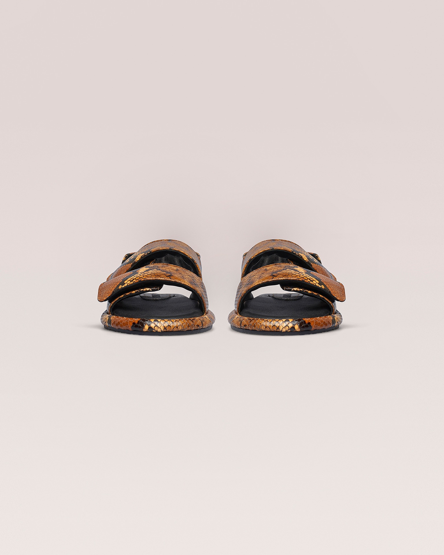 TARRUS - Rounded toe padded flat sandals with velcro straps - Tan - 1