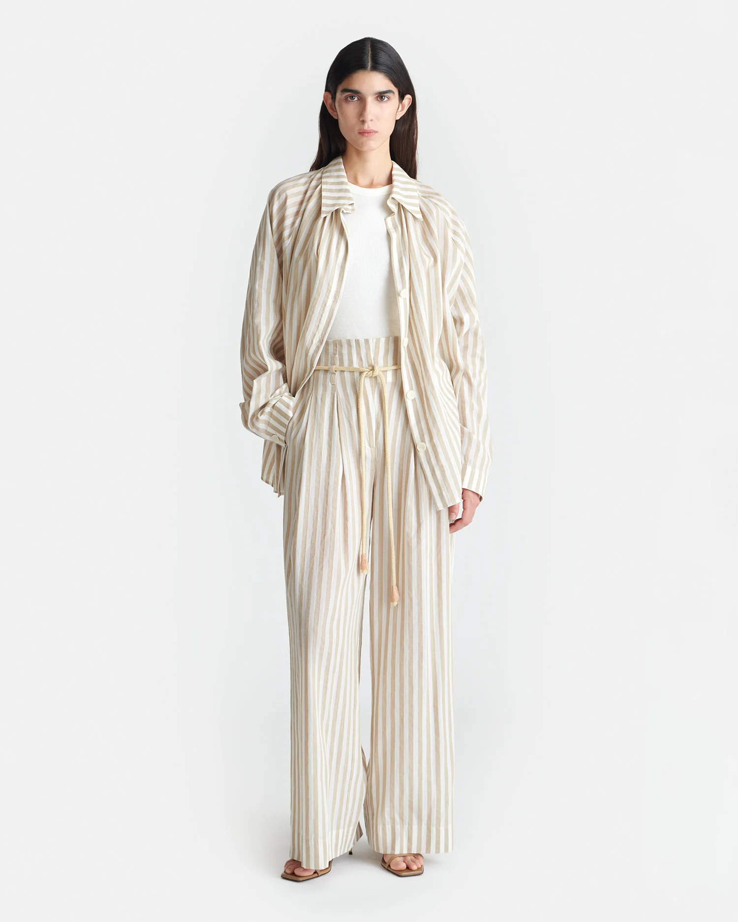 Striped Belted Linen Pants - 1