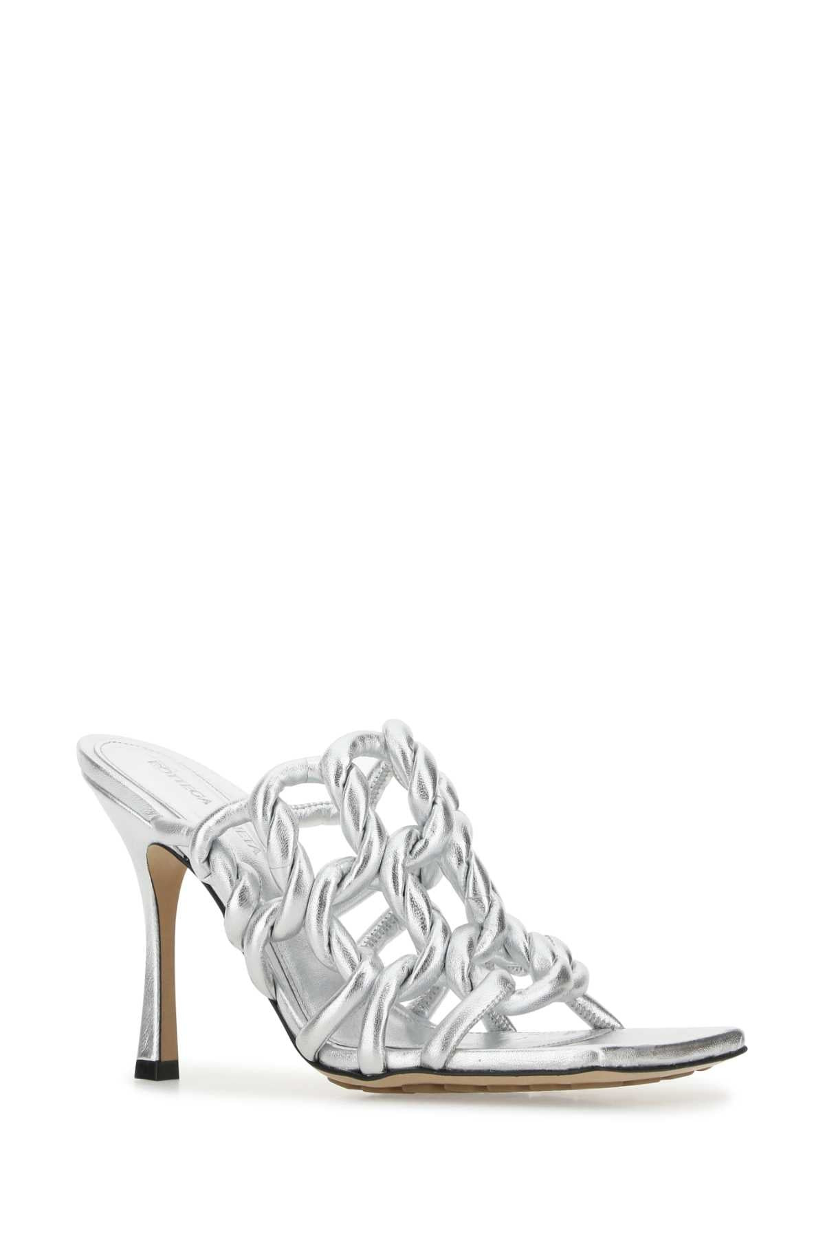 Bottega Veneta Women Silver Leather Stretch Mules - 2