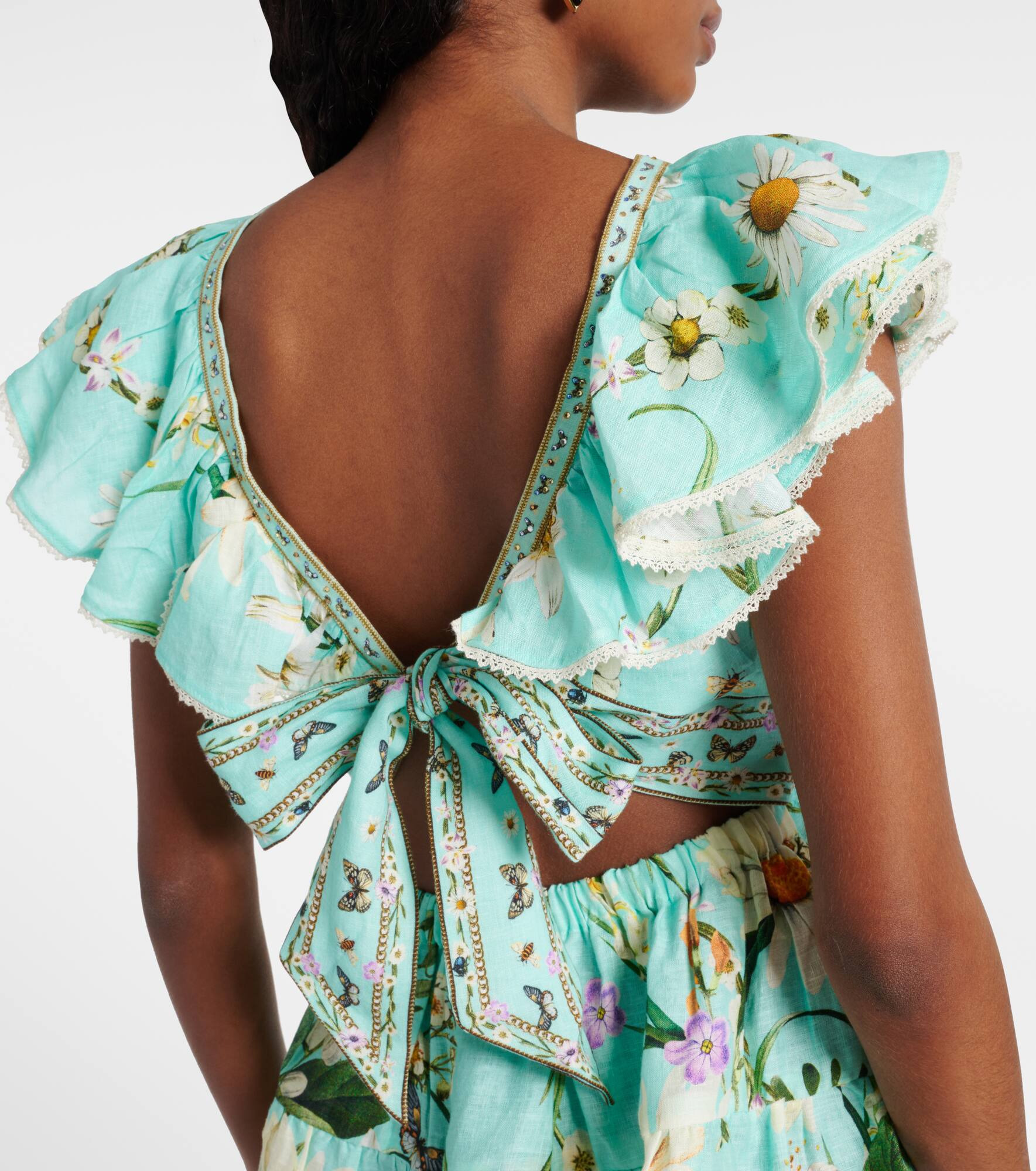 Floral embellished linen minidress - 6