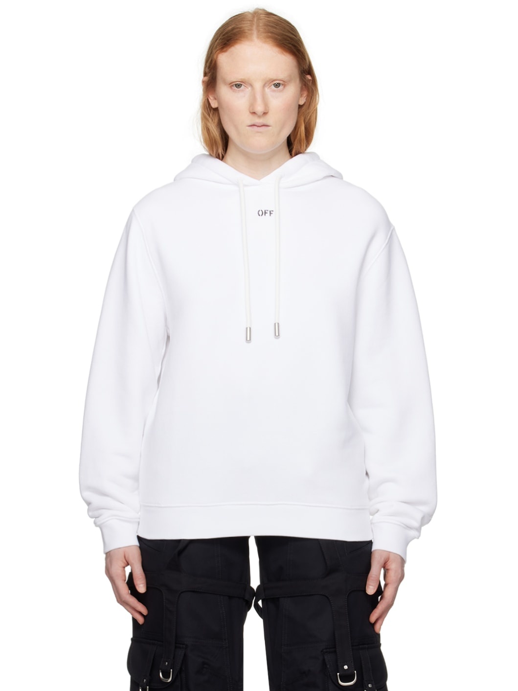 White Embroidered Hoodie - 1