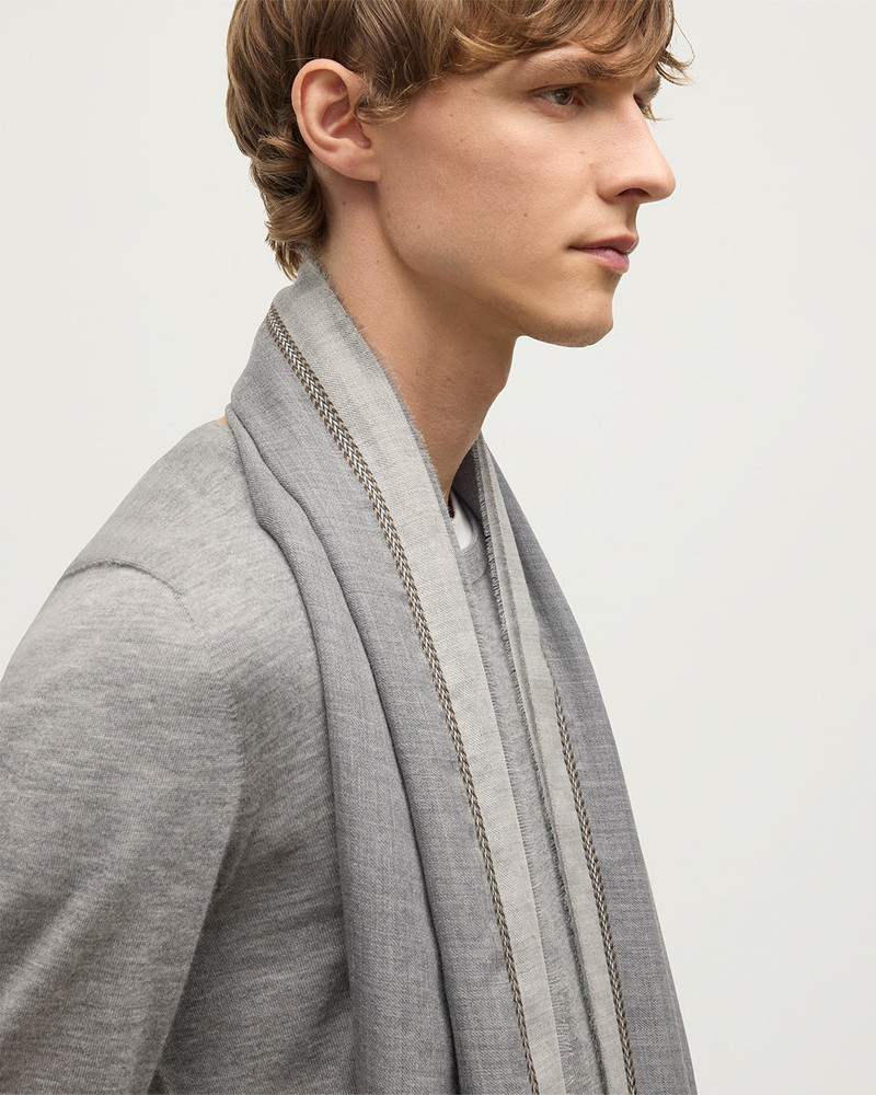 Ives Grey Chevron Border Cashmere Scarf 5