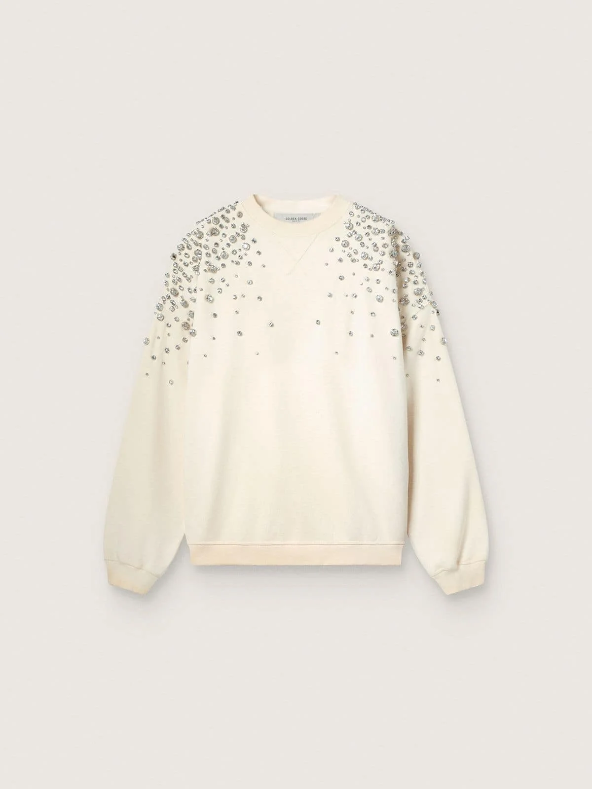 Unisex sweatshirt in white cotton with embroidered crystals - 1